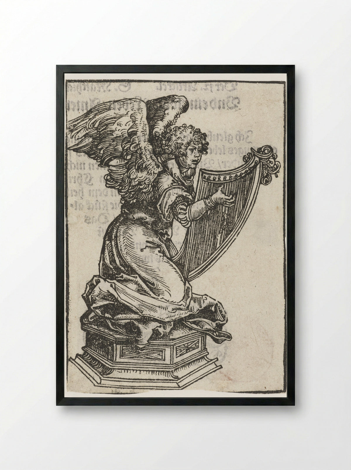 Kneeling Angel with a Harp - Lucas Cranach the Elder - Framed Print Black