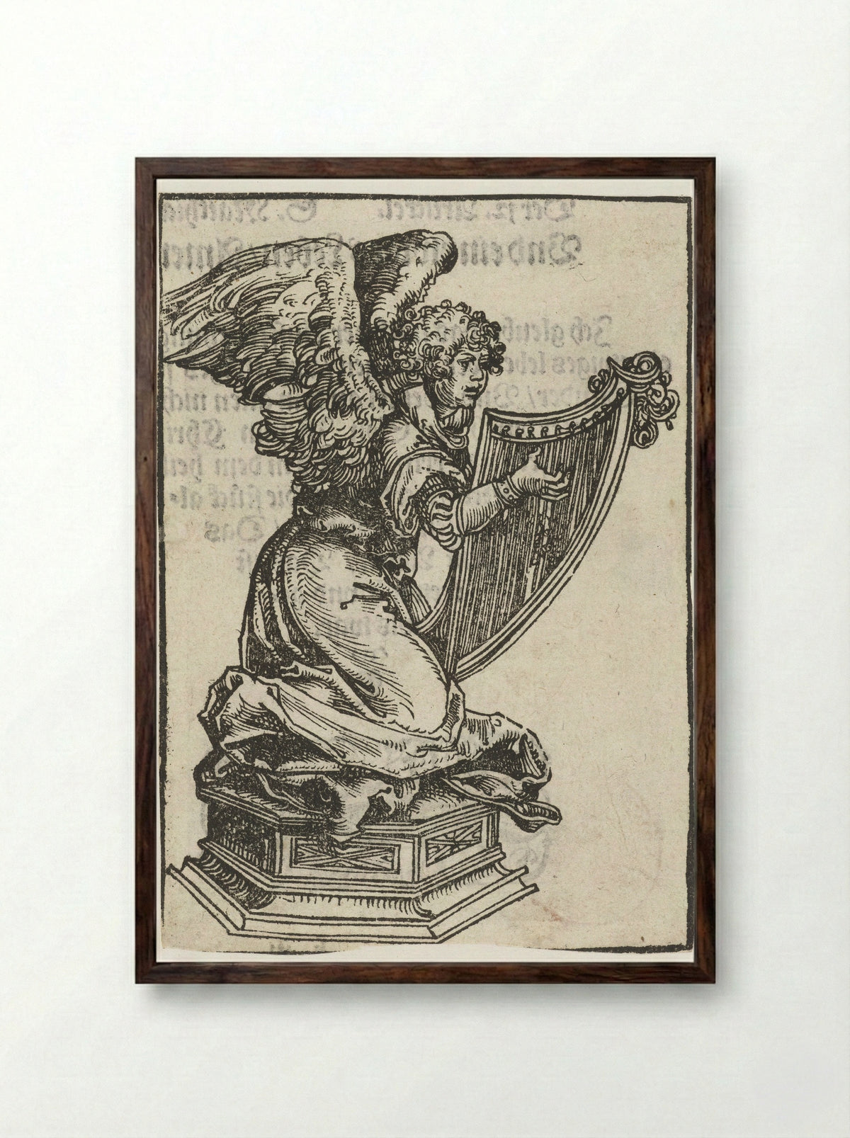 Kneeling Angel with a Harp - Lucas Cranach the Elder - Framed Print Dark Wood