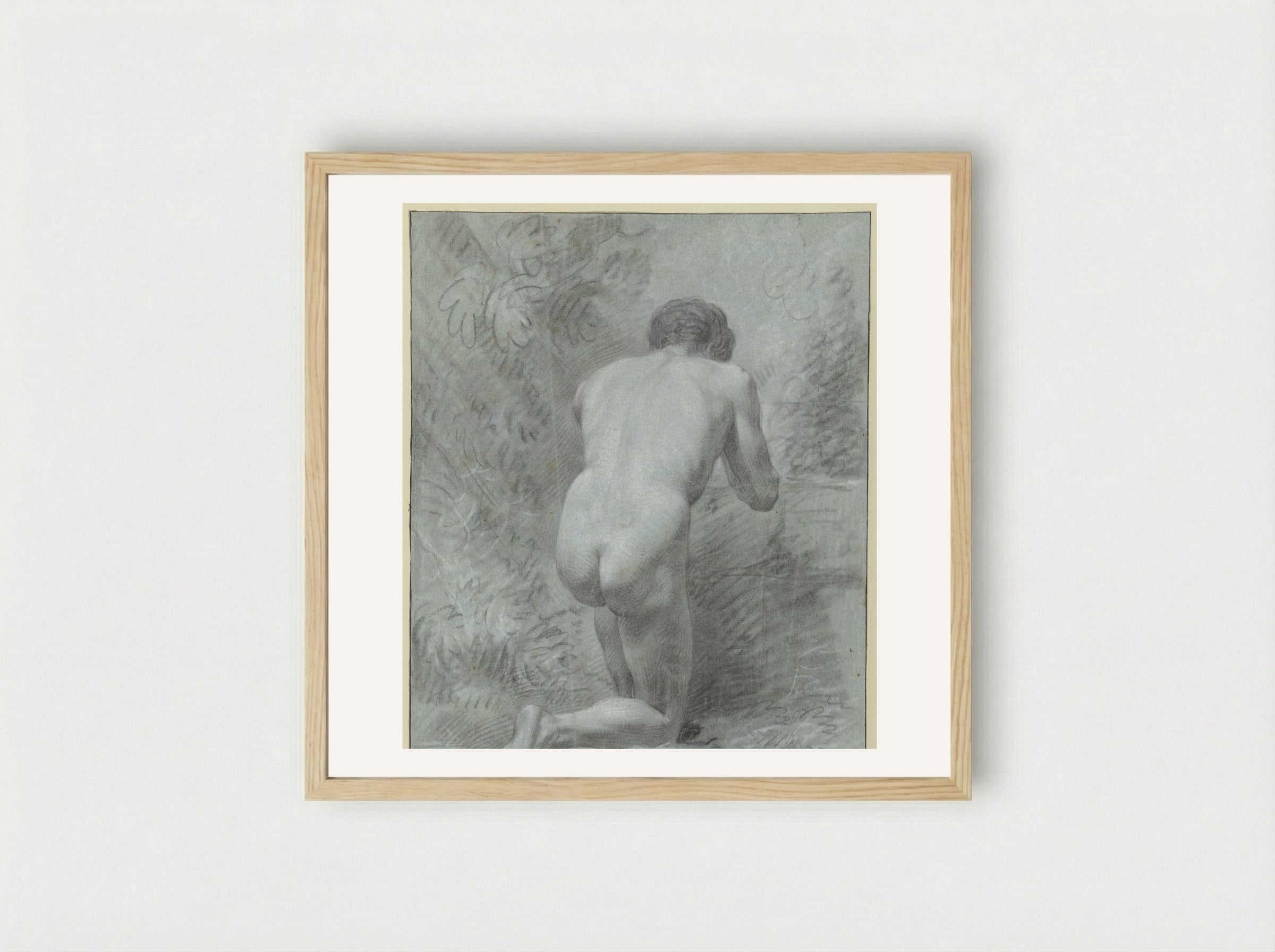 Kneeling Male Nude, Seen from the Back - Jean Grandjean - Framed Print Wood