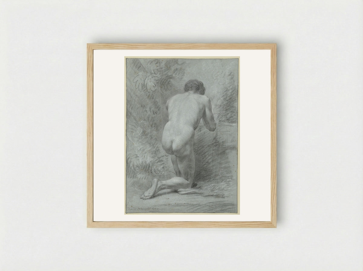 Kneeling Male Nude, Seen from the Back - Jean Grandjean - Framed Print Wood