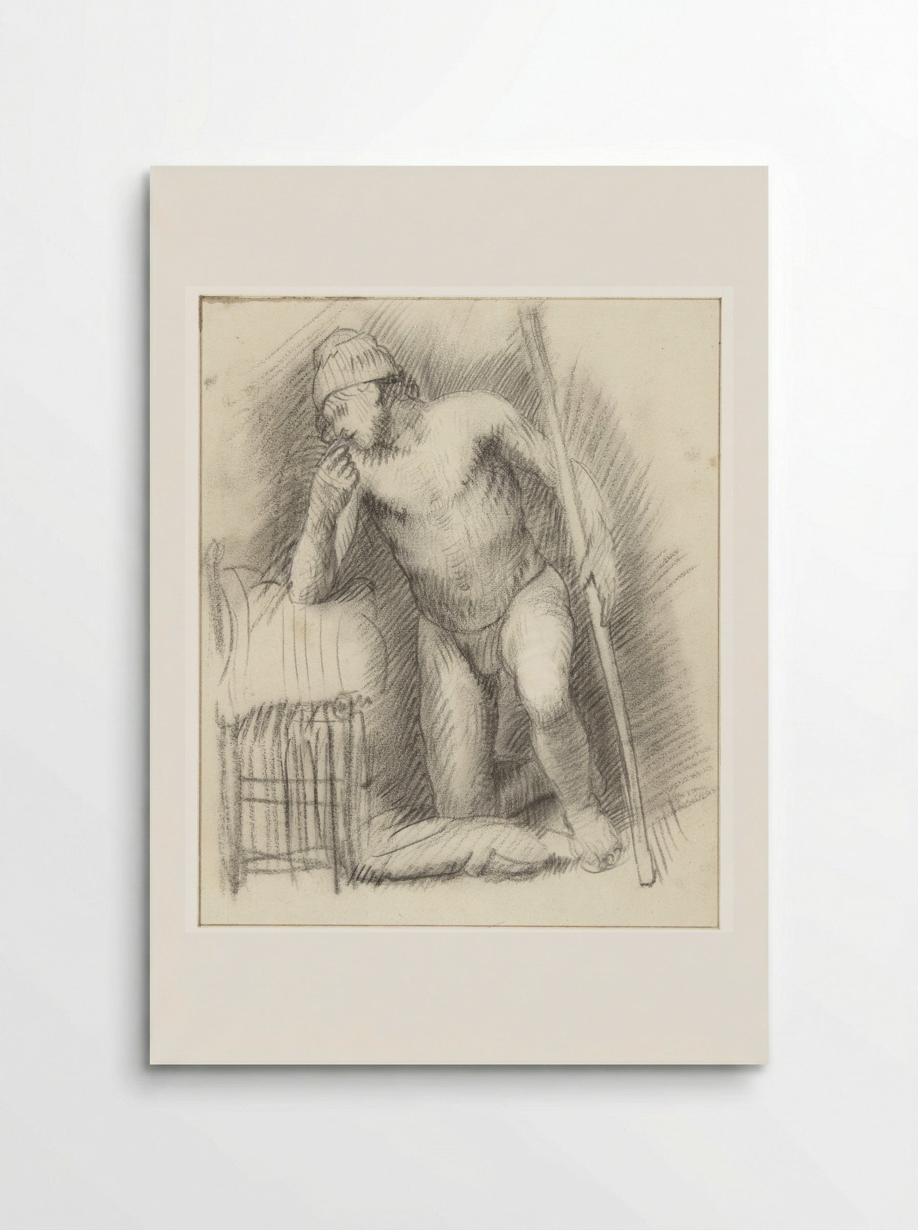Kneeling Male Nude with a Staff - Constantijn à Renesse - Poster