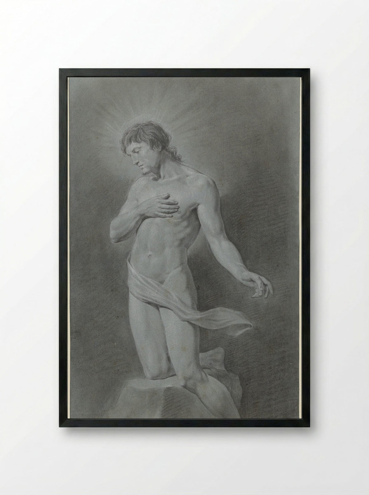 Knielend mannelijk naakt, als Christus - Floris Croese - Framed Print Black
