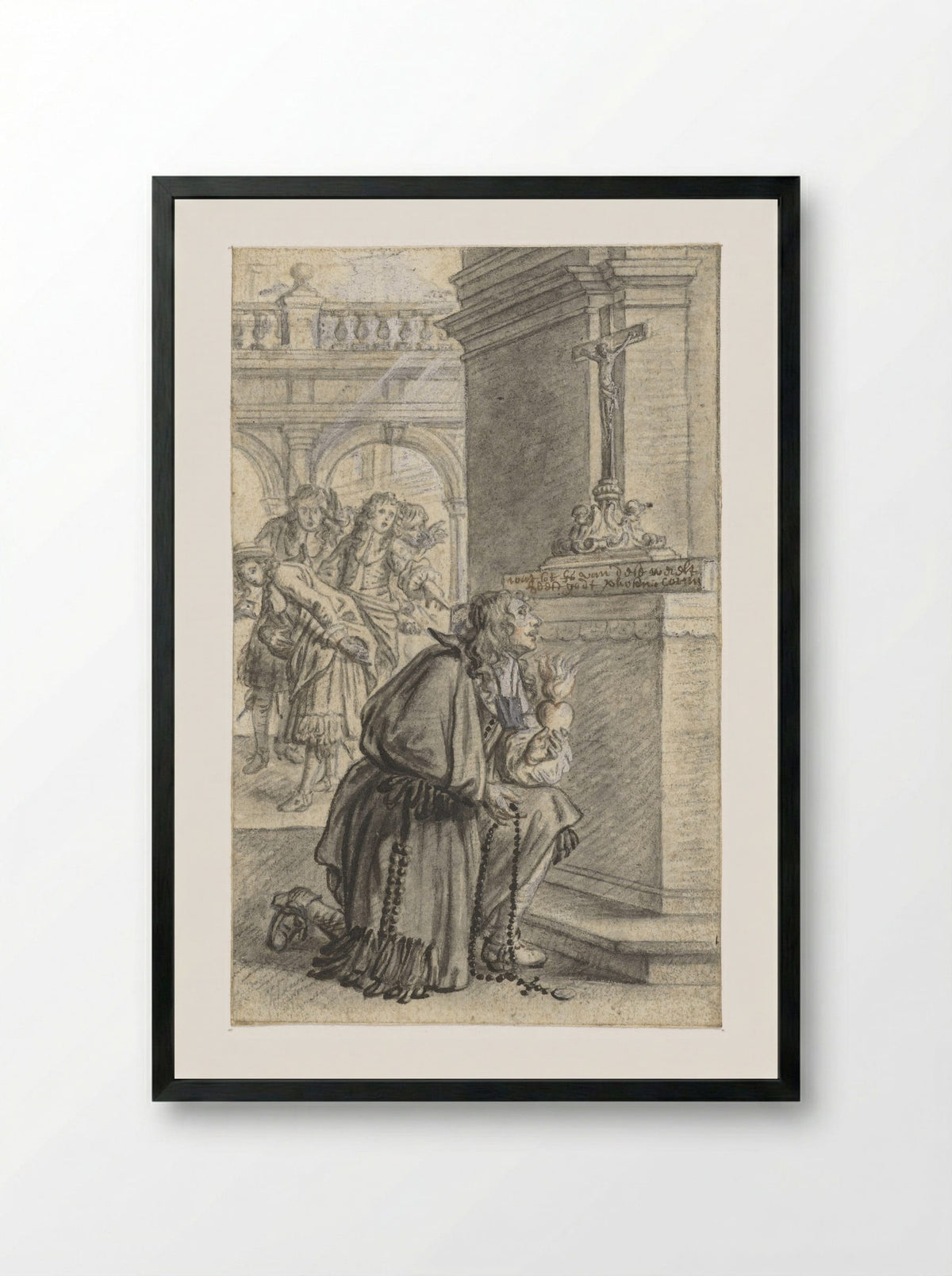 Knielende edelman bij altaar - Michael Willmann - Framed Print Black