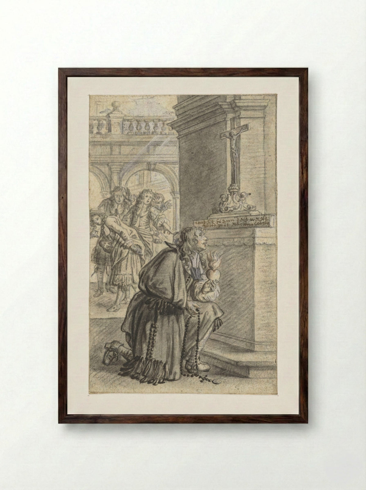 Knielende edelman bij altaar - Michael Willmann - Framed Print Dark Wood