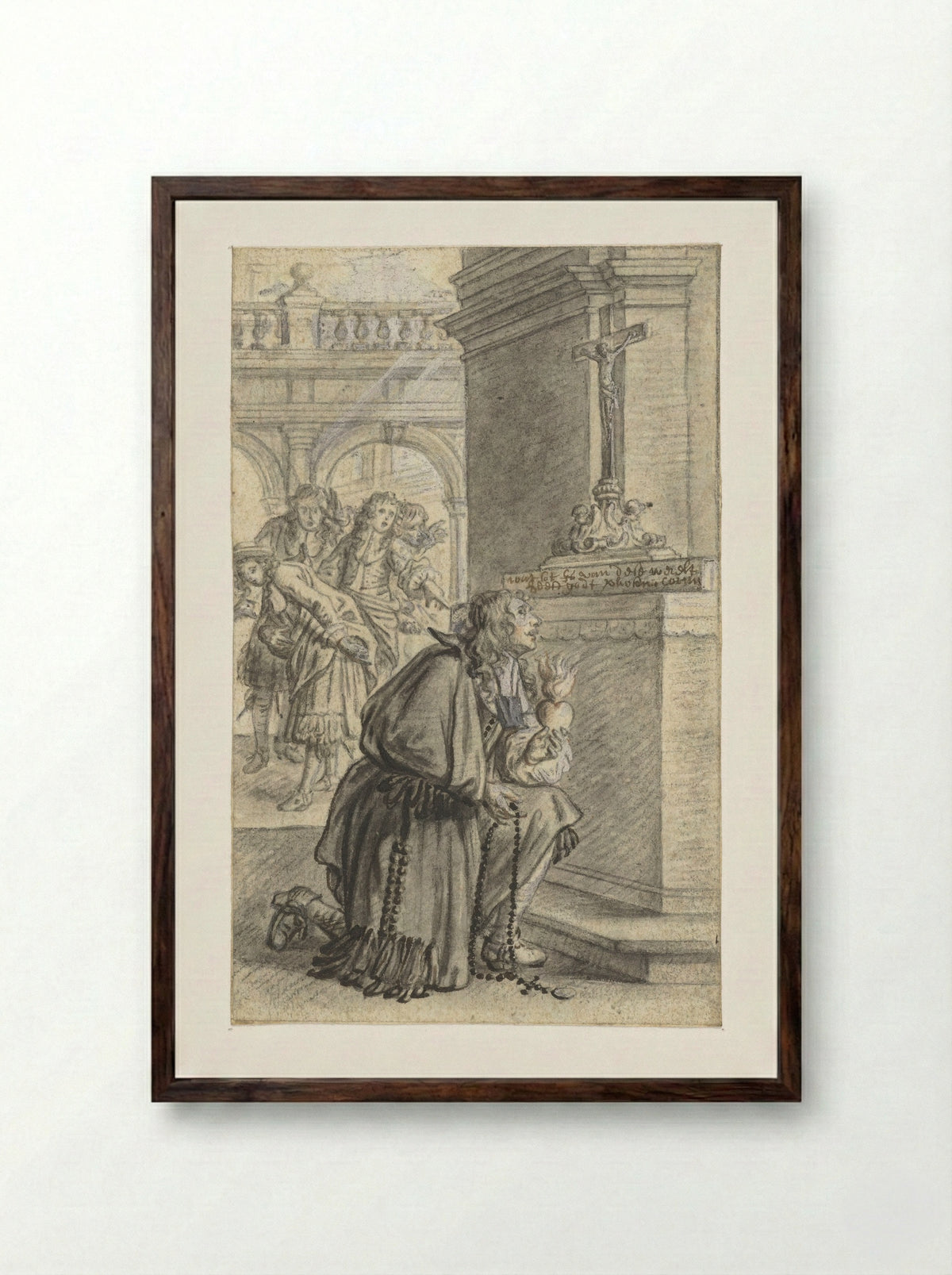 Knielende edelman bij altaar - Michael Willmann - Framed Print Dark Wood
