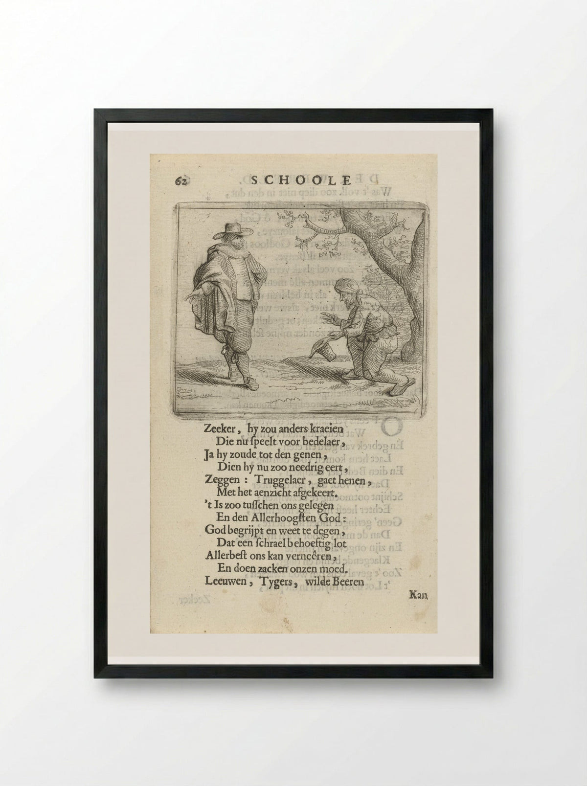 Knielende man voor een rijk geklede figuur - Arnold Houbraken - Framed Print Black