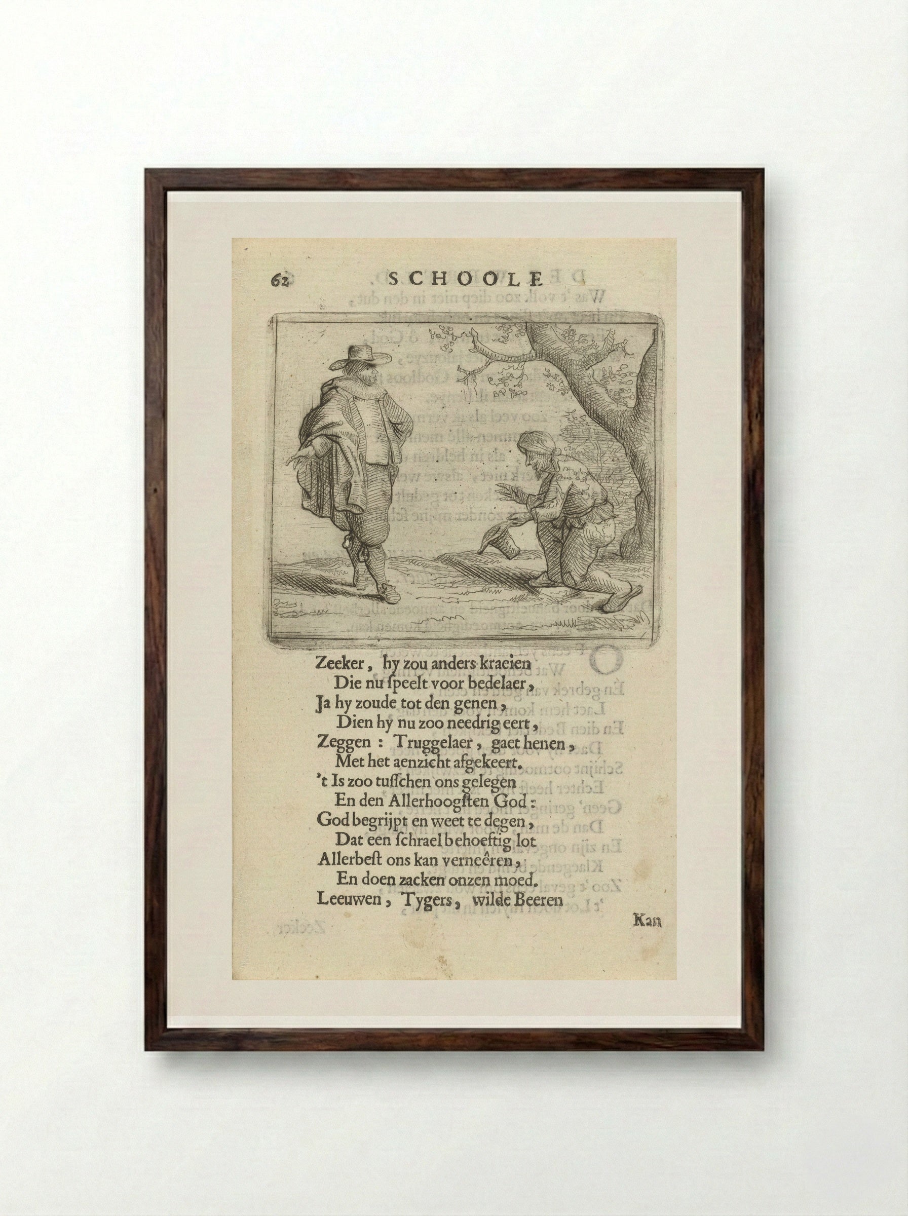 Knielende man voor een rijk geklede figuur - Arnold Houbraken - Framed Print Dark Wood