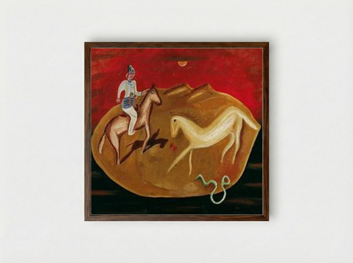 Knight, White Horse and Snake - Victor Brauner - Framed Print Dark Wood