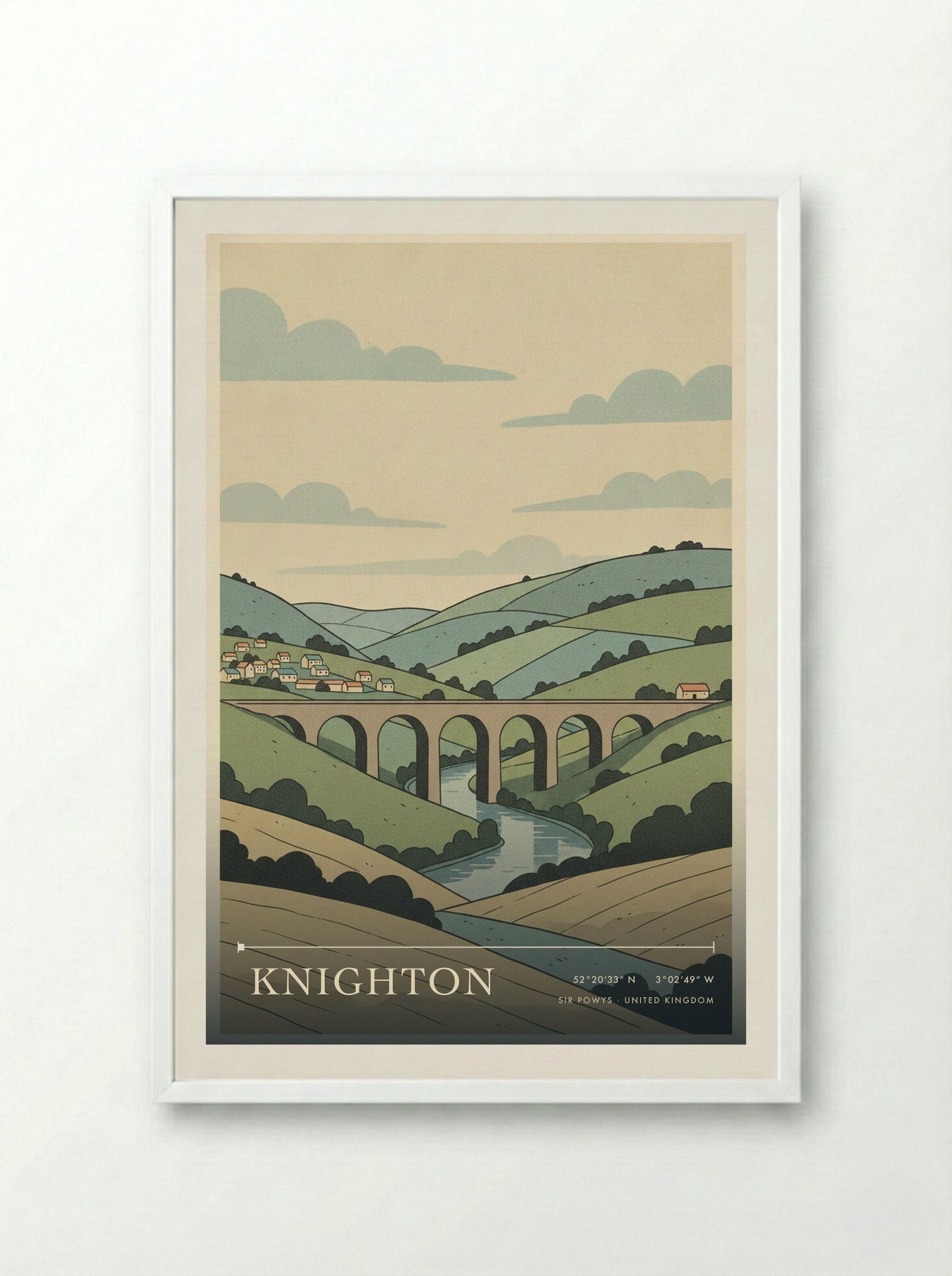 Knighton Sir Powys United Kingdom Travel Poster - Framed Print White