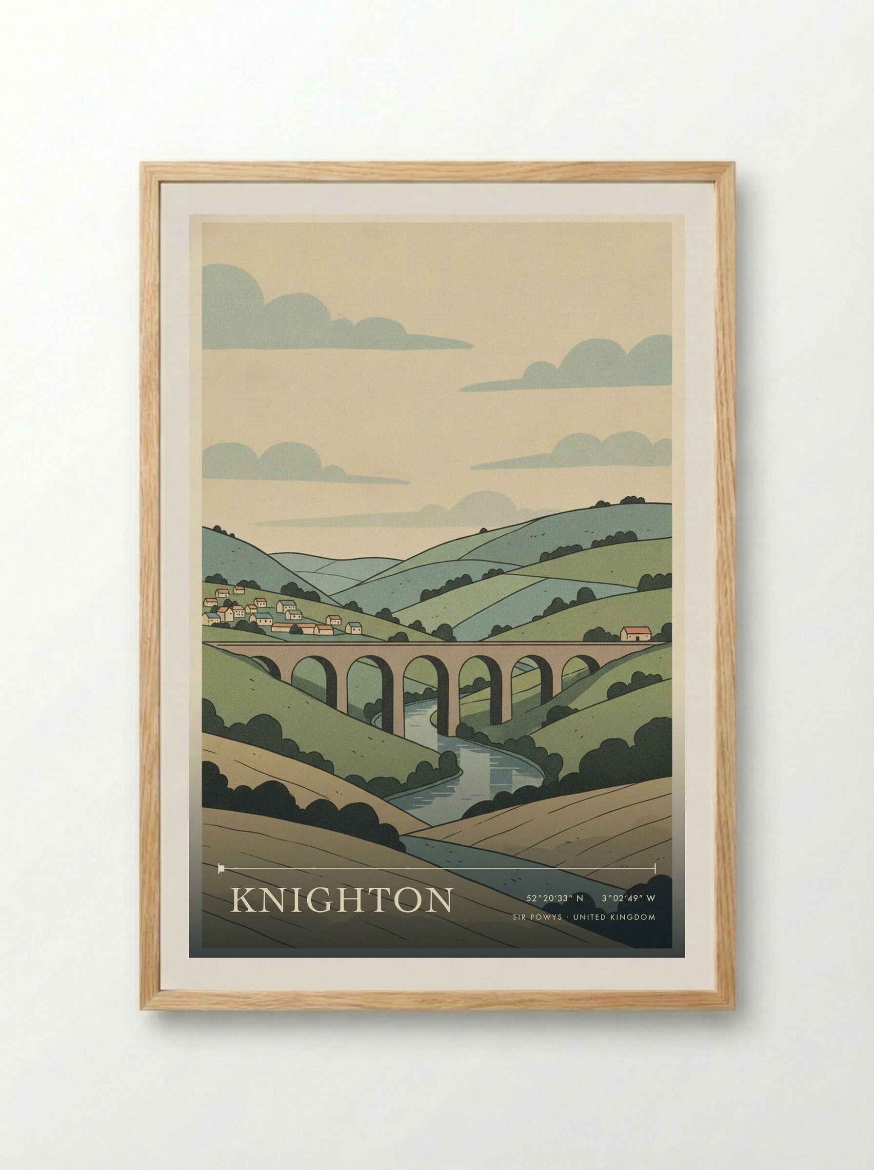 Knighton Sir Powys United Kingdom Travel Poster - Framed Print Wood