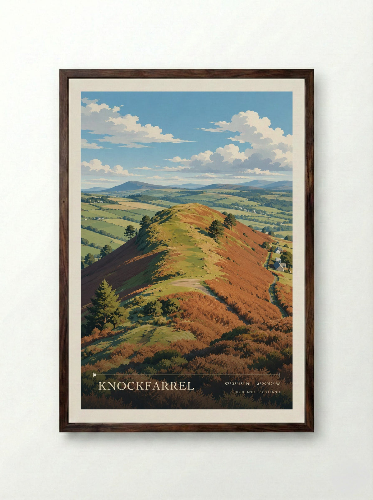 Knockfarrel, Highland | Travel Poster - Framed Print Dark Wood