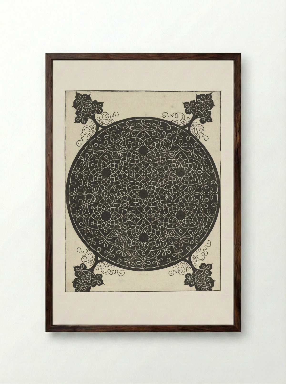 Knot Pattern with Six Interlaced Circles - Albrecht Dürer - Framed Print Dark Wood