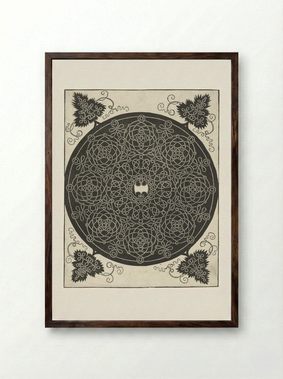 Knotwork Pattern with Axe-Shaped Shield - Albrecht Dürer - Framed Print Dark Wood