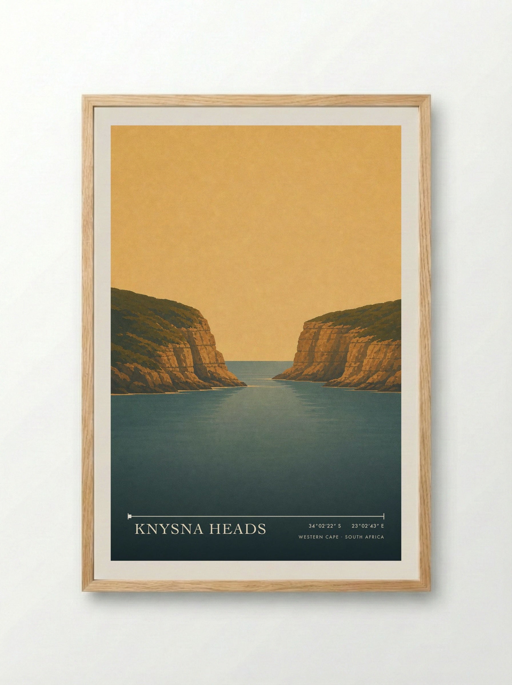 Knysna Heads Travel Poster Artwork - Framed Print Wood