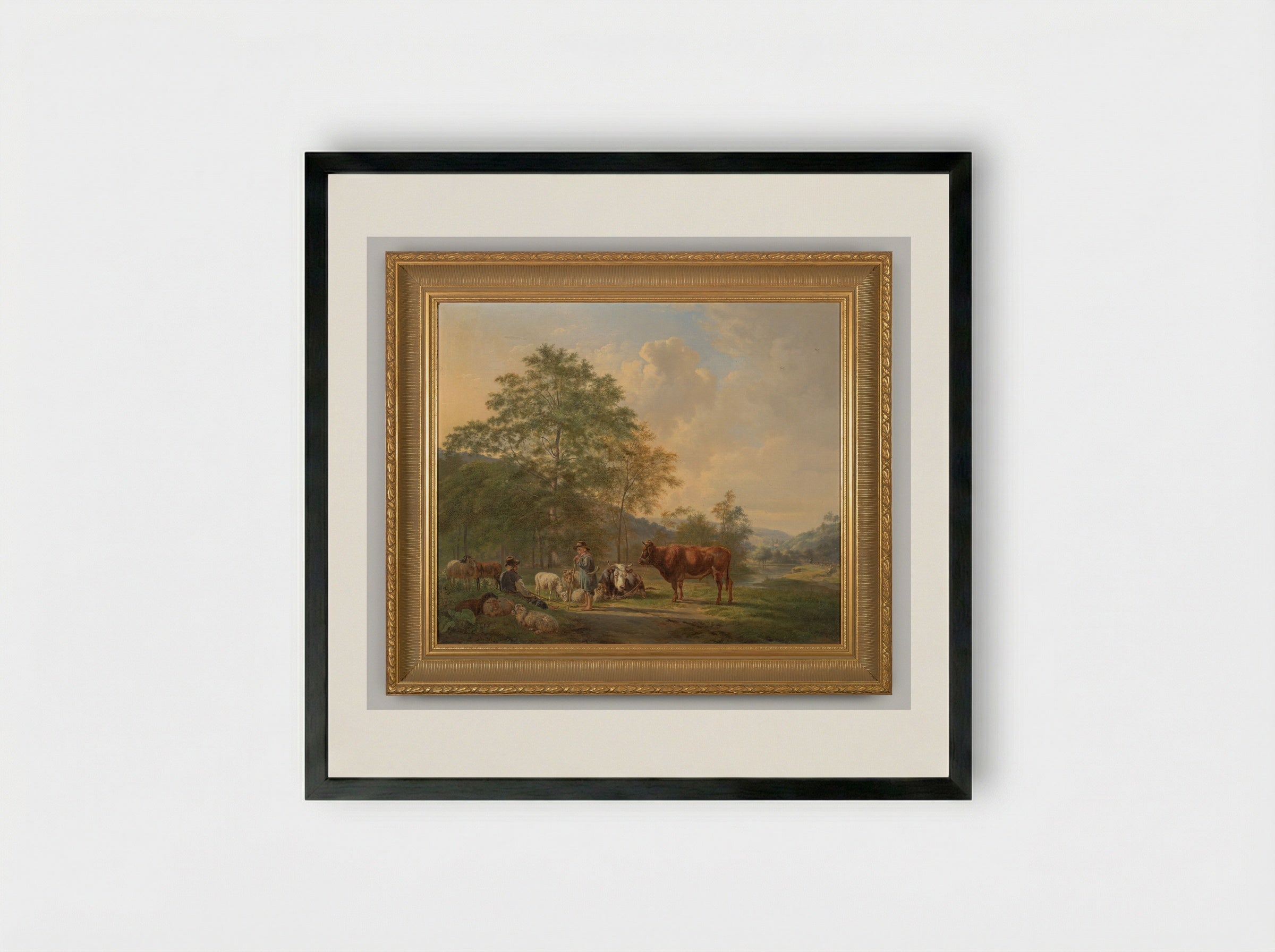 Koe met twee schapen - Pieter Gerardus van Os - Framed Print Black
