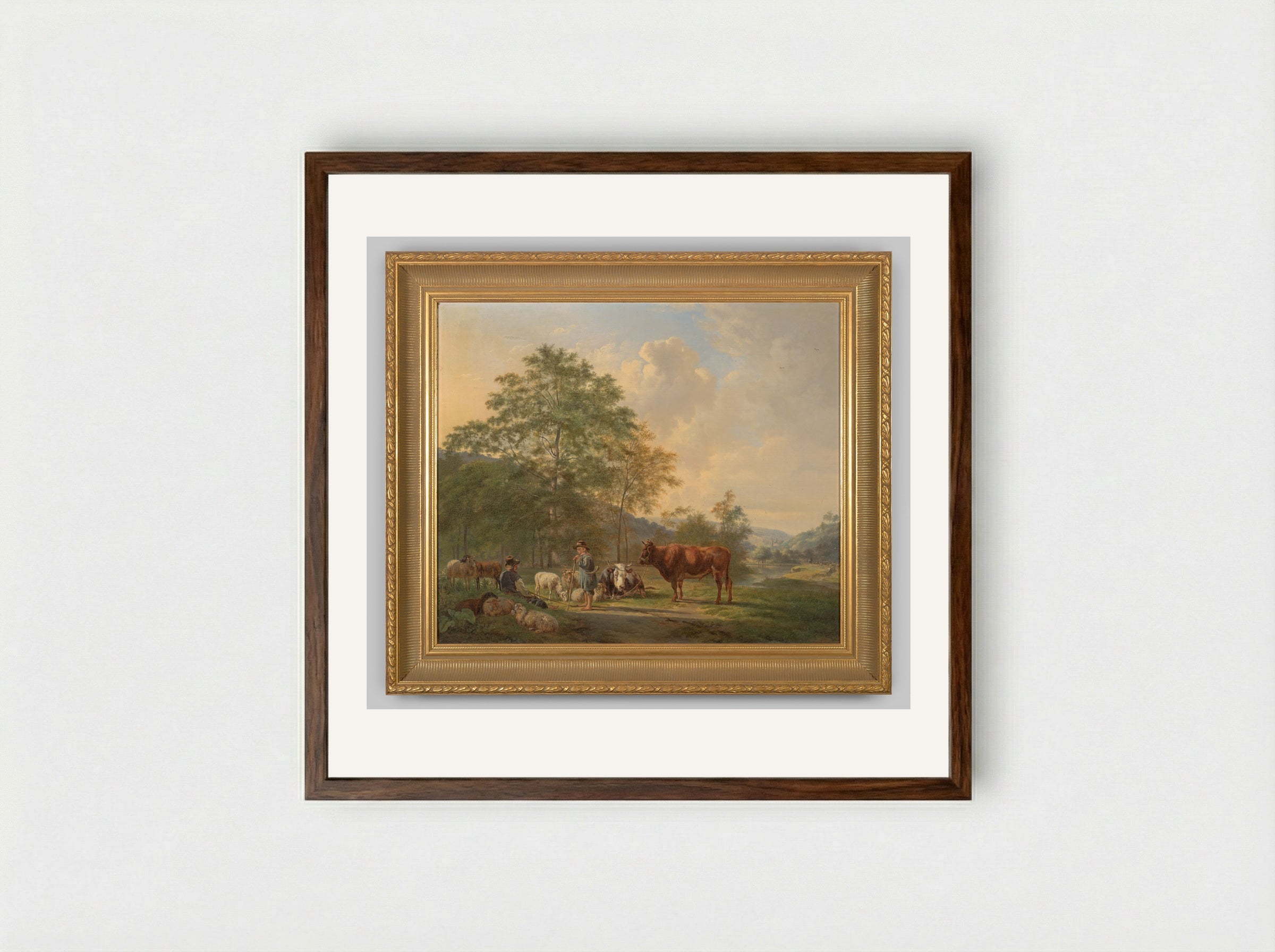 Koe met twee schapen - Pieter Gerardus van Os - Framed Print Dark Wood