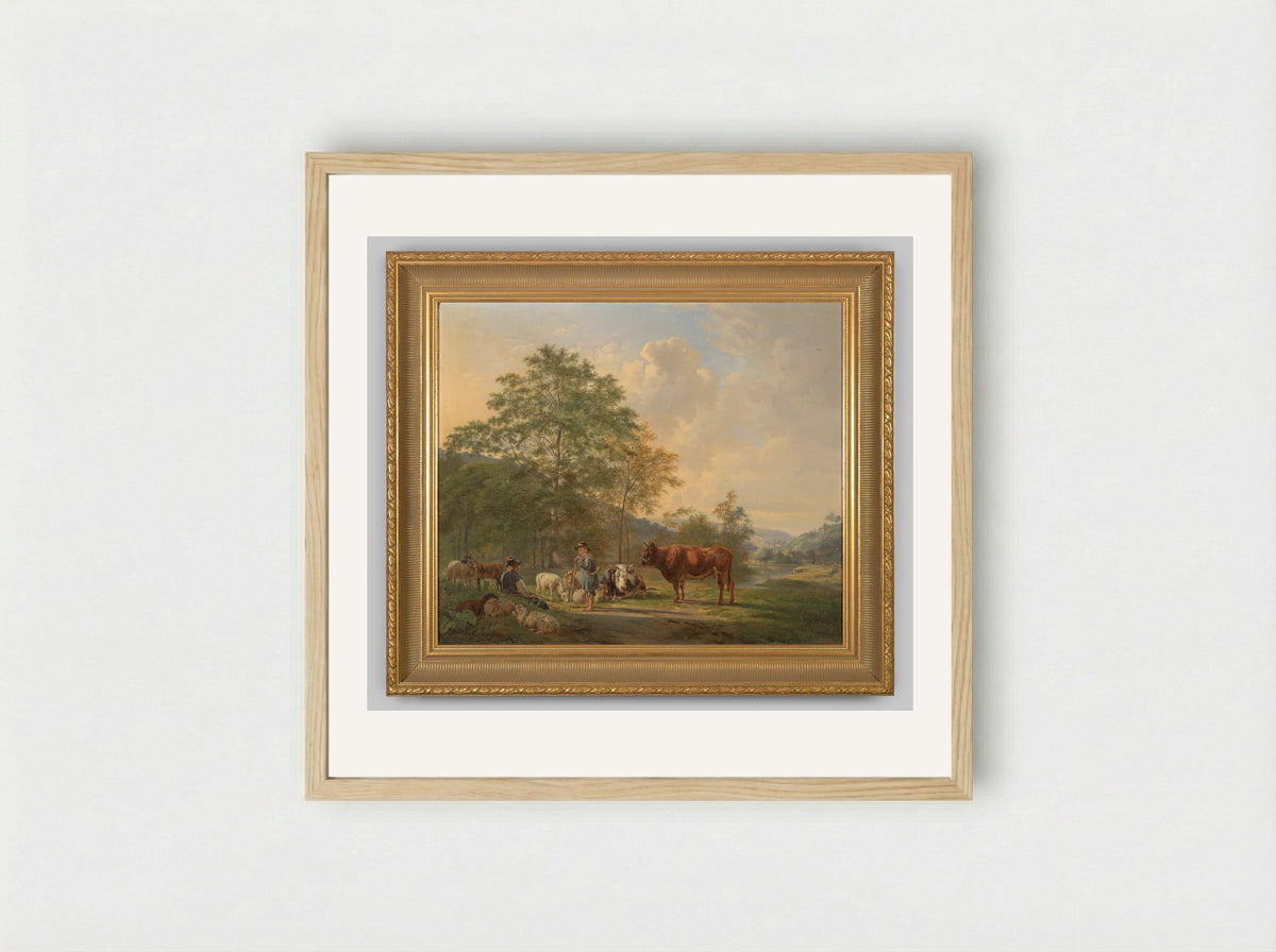Koe met twee schapen - Pieter Gerardus van Os - Framed Print Wood