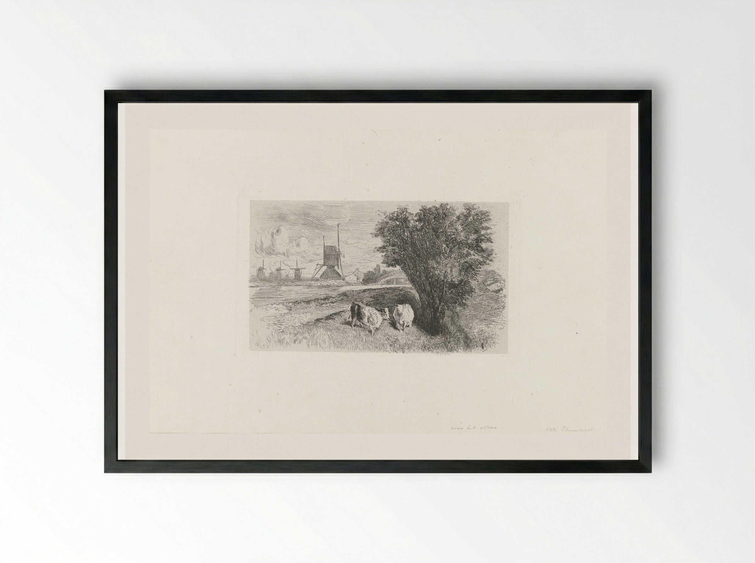 Koeien bij een weg - Charles Rochussen - Framed Print Black