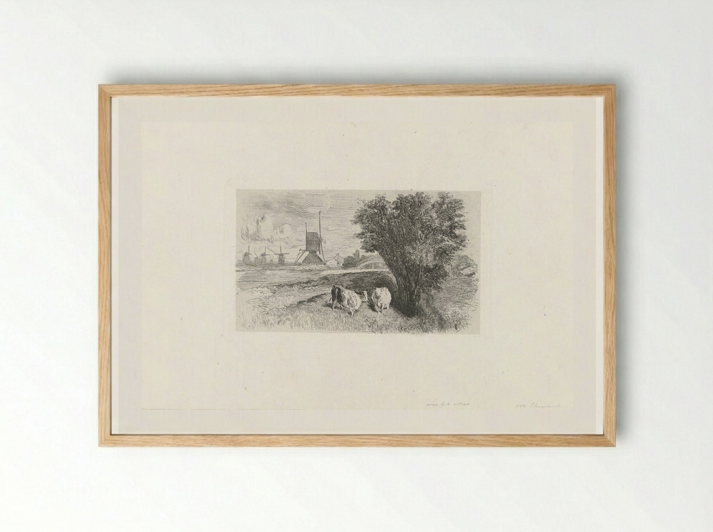Koeien bij een weg - Charles Rochussen - Framed Print Wood