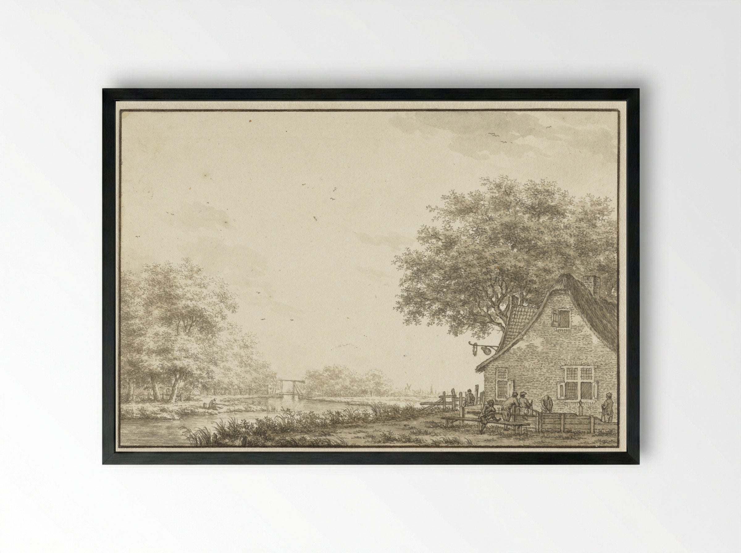 Kolfspelers bij een herberg aan een water - Jacob Cats - Framed Print Black