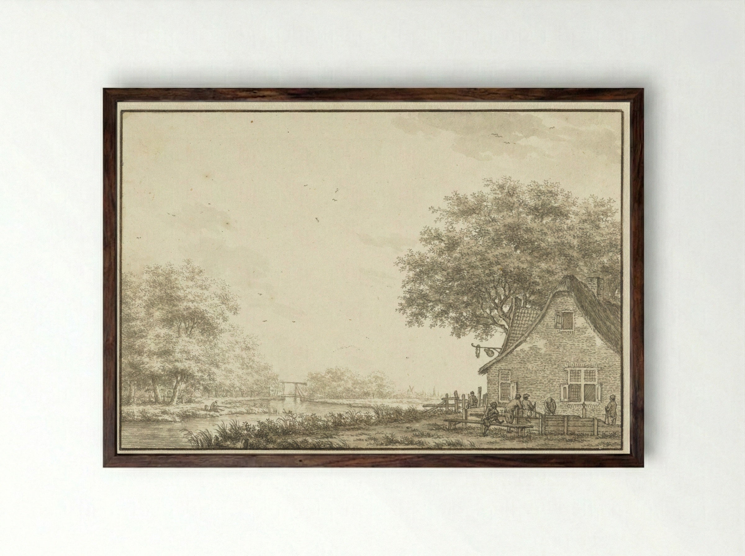 Kolfspelers bij een herberg aan een water - Jacob Cats - Framed Print Dark Wood