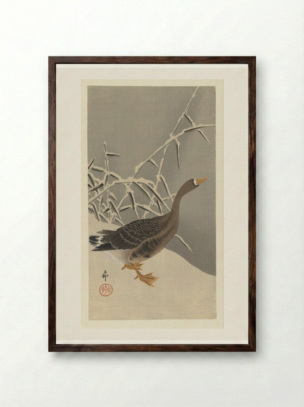Kolgans in de sneeuw - Matsuki Heikichi - Framed Print Dark Wood