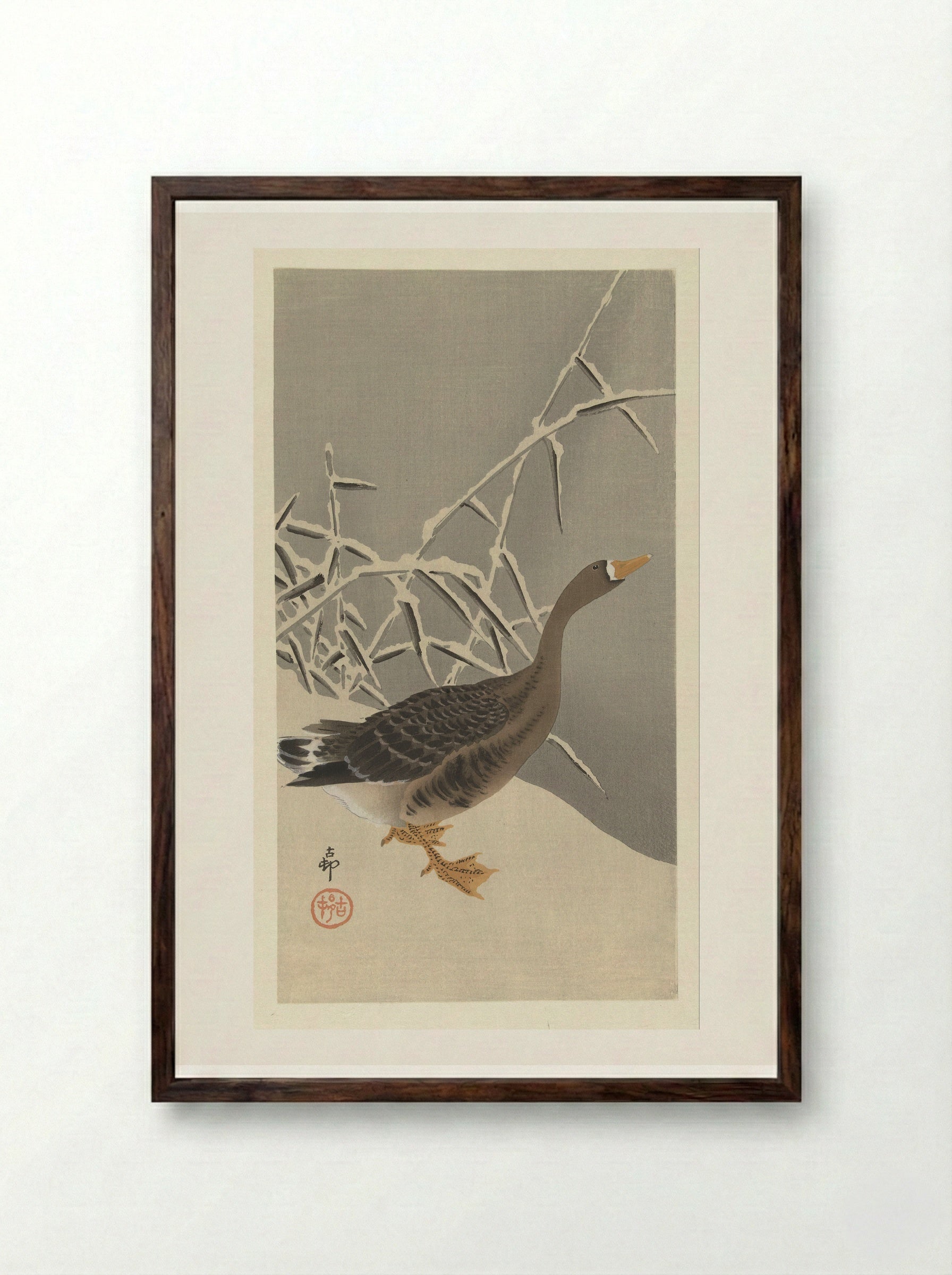 Kolgans in de sneeuw - Matsuki Heikichi - Framed Print Dark Wood