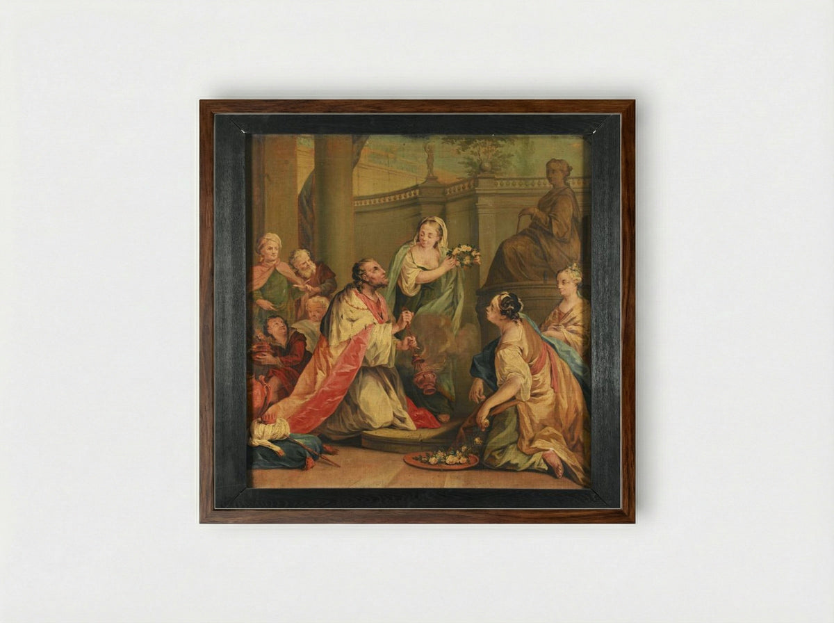 Koning Salomo in gebed tot God (Kon. I, vs. 8) - Rienk Keyert - Framed Print Dark Wood