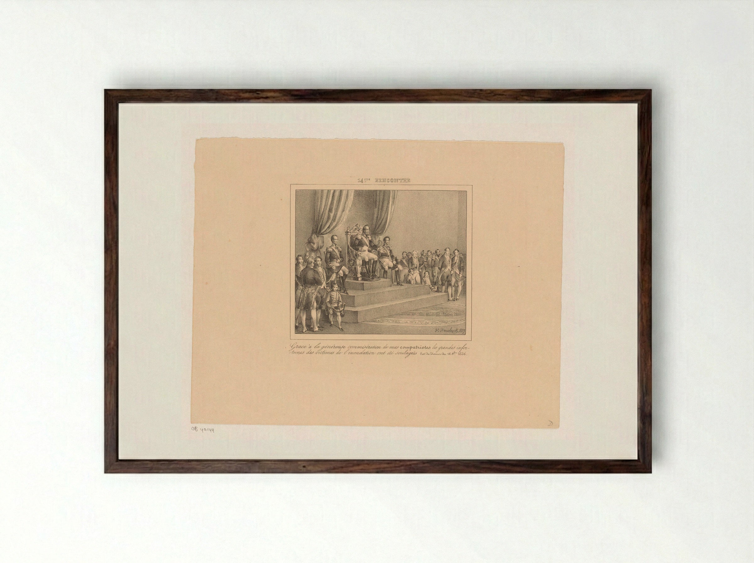 Koning Willem I geeft dank voor de hulp verleend aan de slachtoffers van de watersnood van 1826 - Jean Baptiste Ambroise Marcellin Jobard - Framed Print Dark Wood