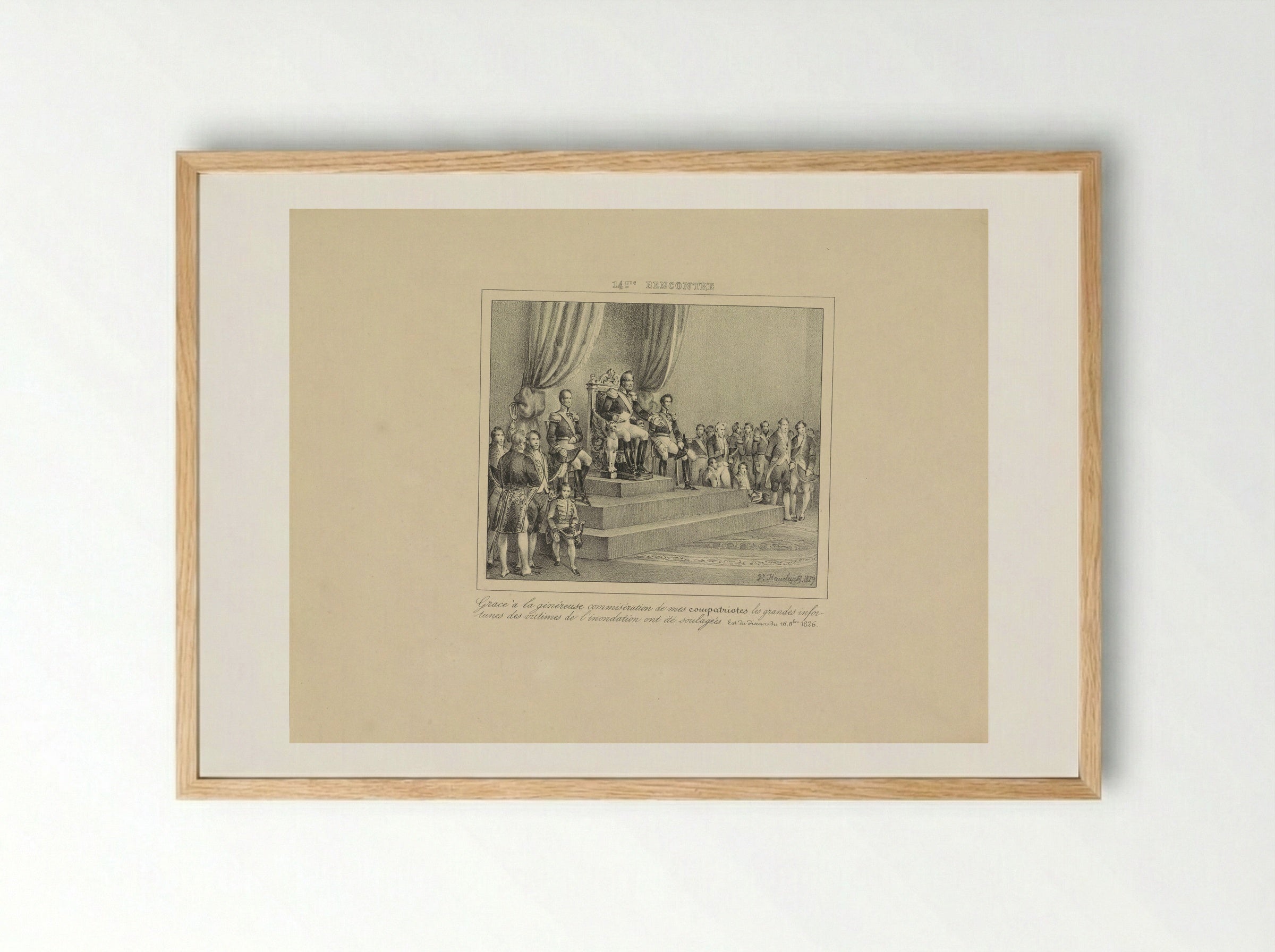 Koning Willem I geeft dank voor de hulp verleend aan de slachtoffers van de watersnood van 1826 - Jean Baptiste Ambroise Marcellin Jobard - Framed Print Wood