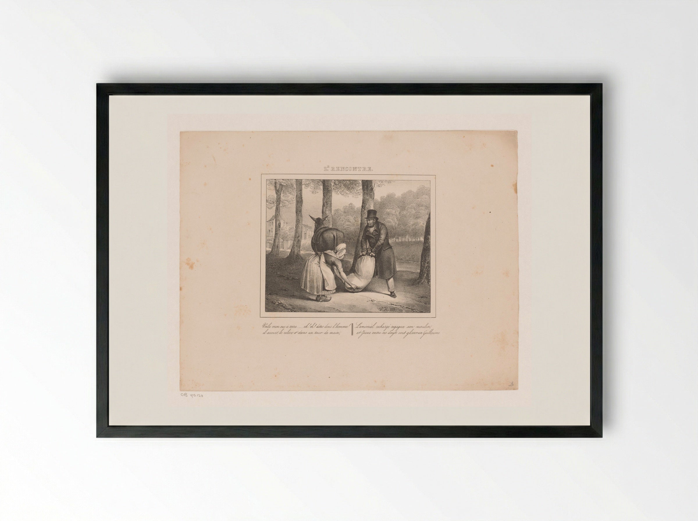 Koning Willem I helpt een vrouw tillen - Jean Baptiste Ambroise Marcellin Jobard - Framed Print Black