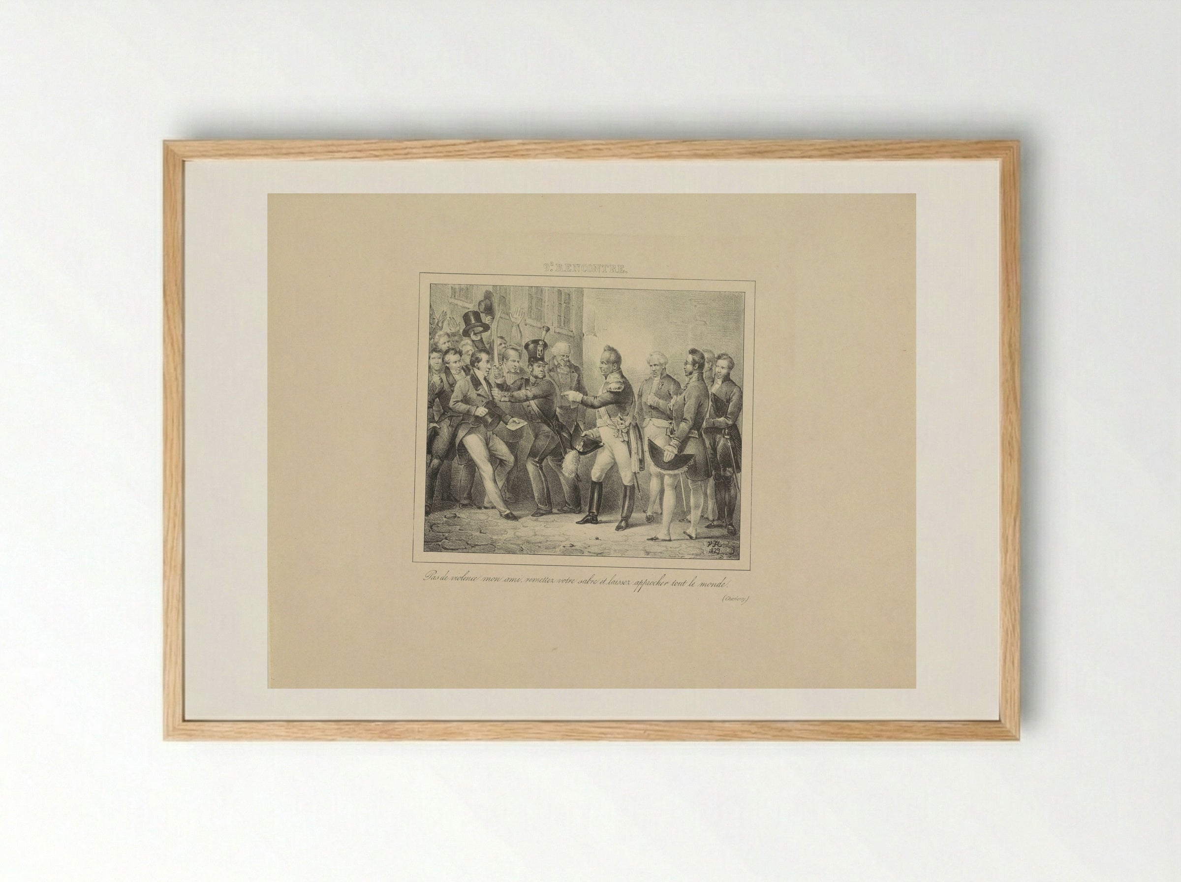 Koning Willem I laat een man met verzoekschrift hem benaderen - Jean Baptiste Ambroise Marcellin Jobard - Framed Print Wood