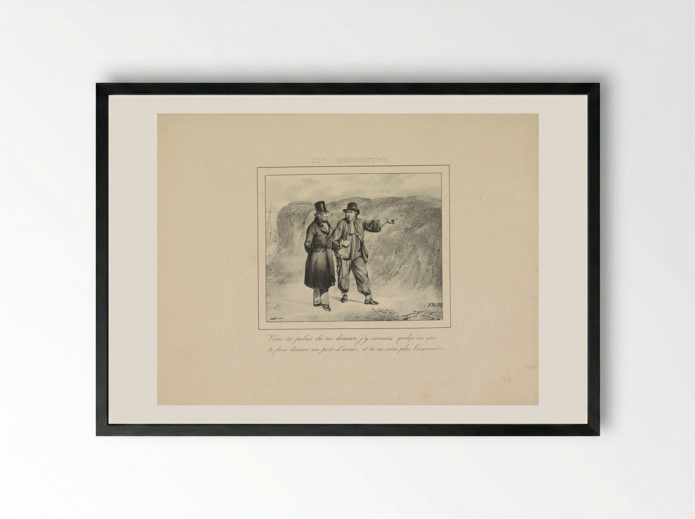Koning Willem I ontmoet een stroper - Jean Baptiste Ambroise Marcellin Jobard - Framed Print Black