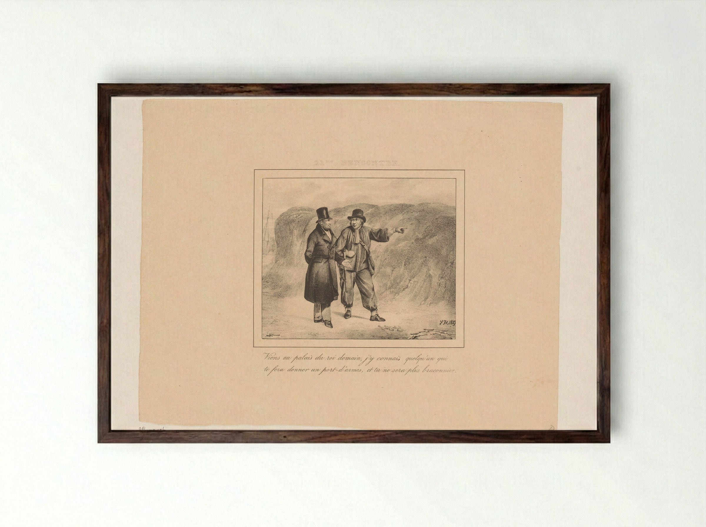 Koning Willem I ontmoet een stroper - Jean Baptiste Ambroise Marcellin Jobard - Framed Print Dark Wood