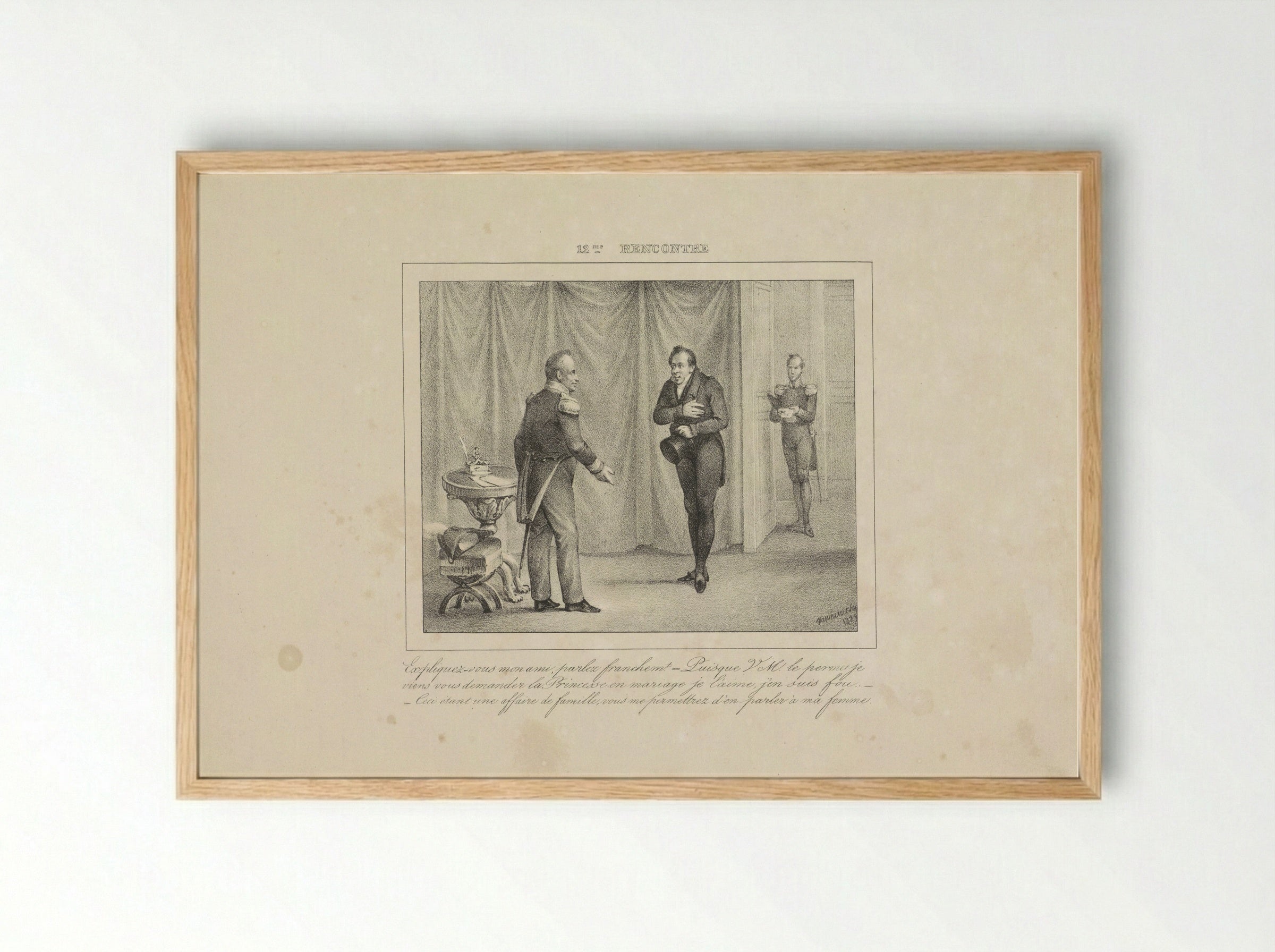 Koning Willem I ontvangt een jongeman die om de hand van zijn dochter vraagt - Jean Baptiste Ambroise Marcellin Jobard - Framed Print Wood