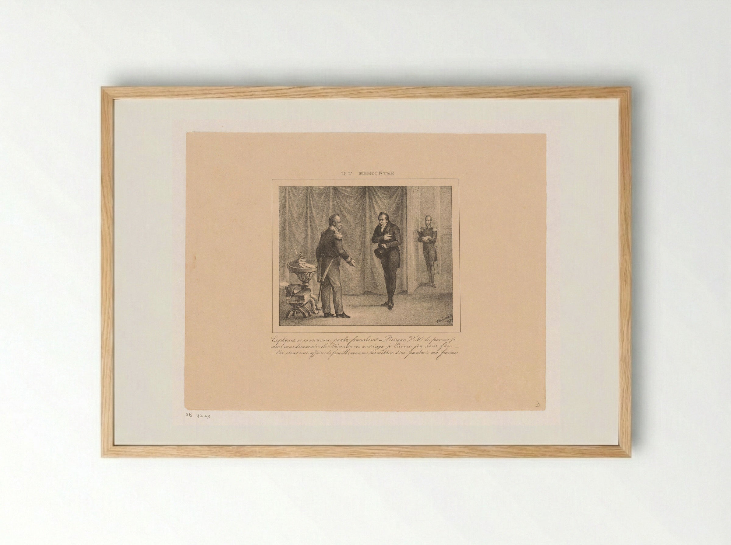 Koning Willem I ontvangt een jongeman die om de hand van zijn dochter vraagt - Jean Baptiste Ambroise Marcellin Jobard - Framed Print Wood