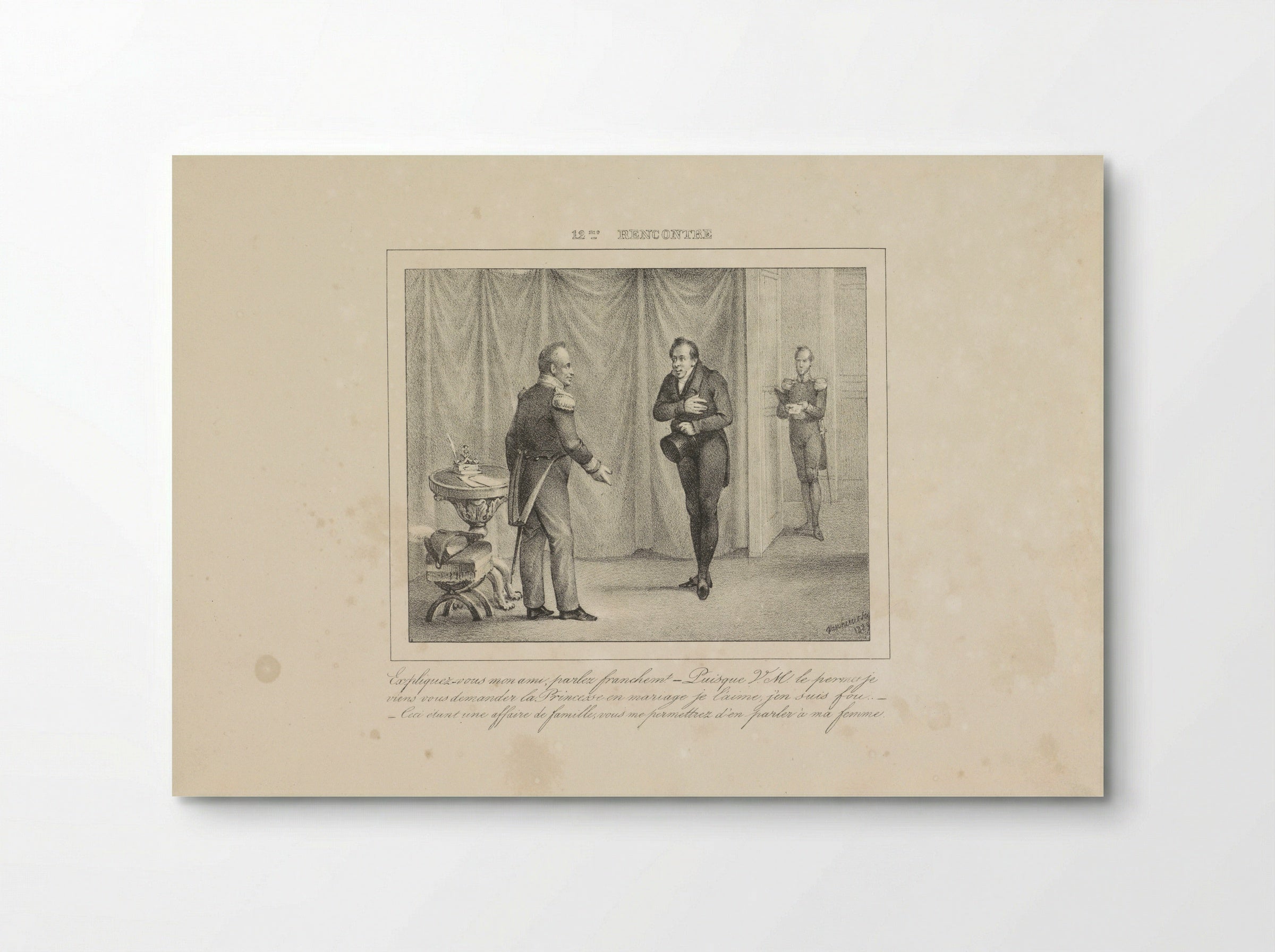 Koning Willem I ontvangt een jongeman die om de hand van zijn dochter vraagt - Jean Baptiste Ambroise Marcellin Jobard - Poster