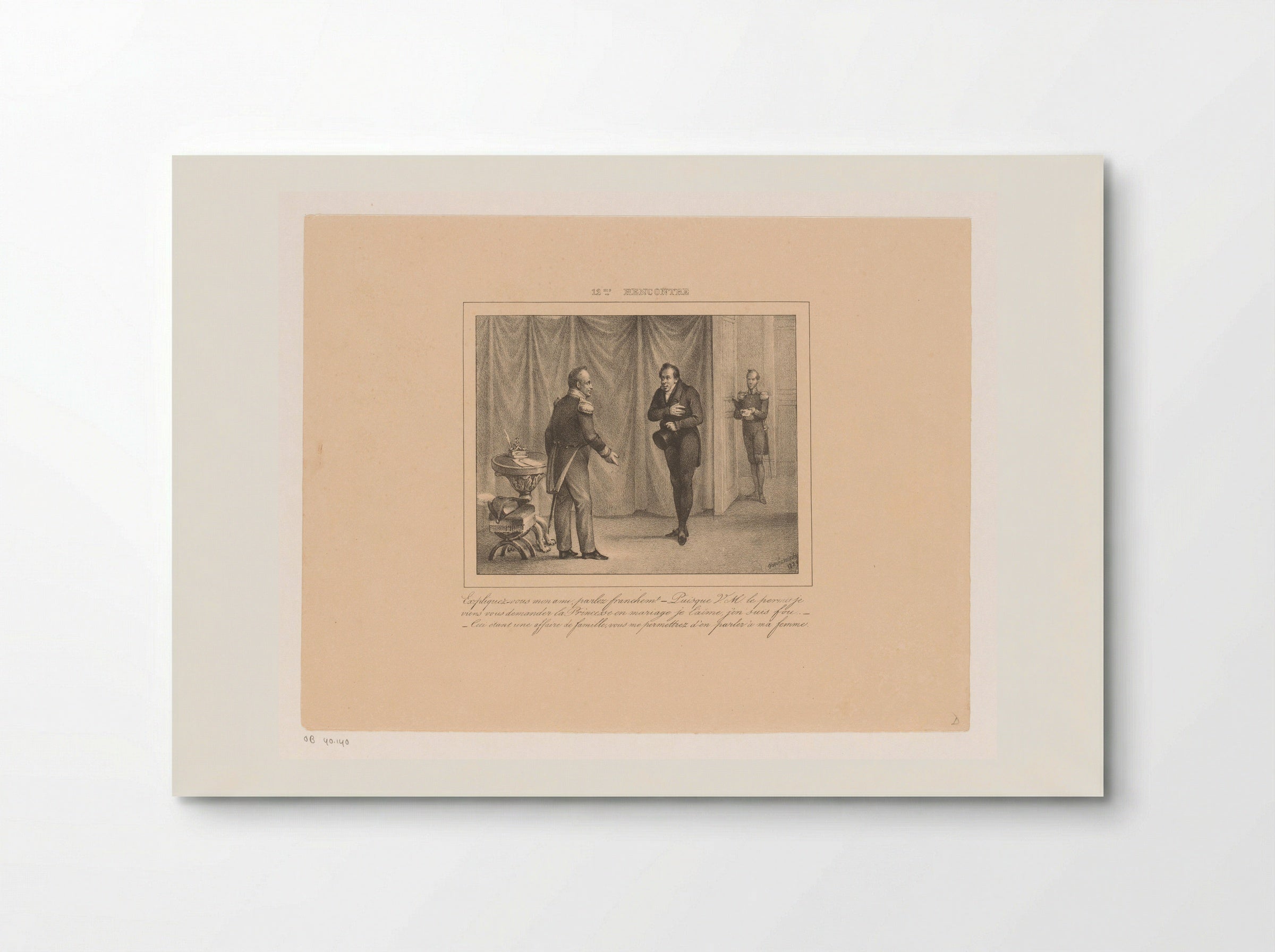 Koning Willem I ontvangt een jongeman die om de hand van zijn dochter vraagt - Jean Baptiste Ambroise Marcellin Jobard - Poster