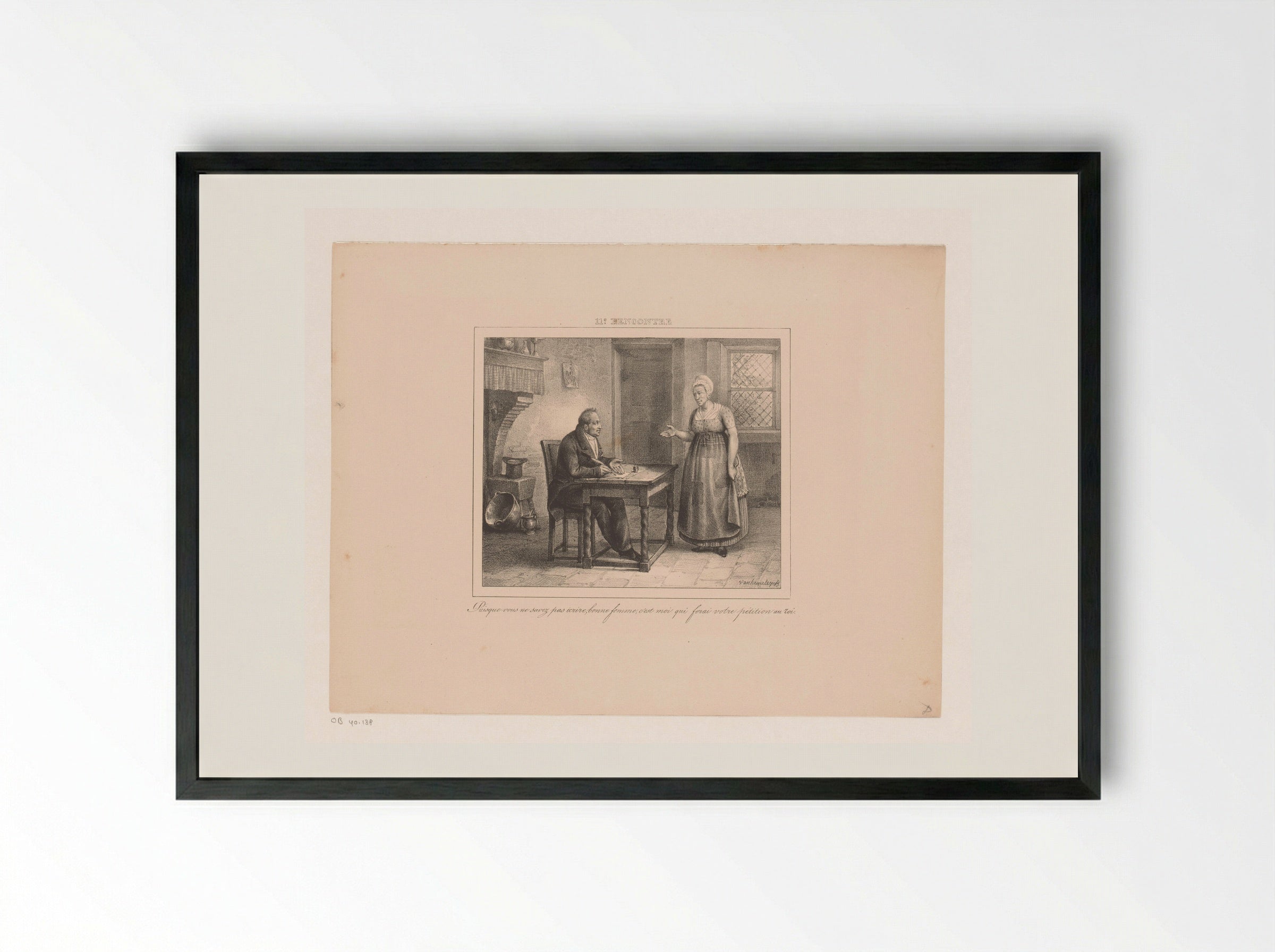 Koning Willem I schrijft een verzoekschrift voor een vrouw - Jean Baptiste Ambroise Marcellin Jobard - Framed Print Black