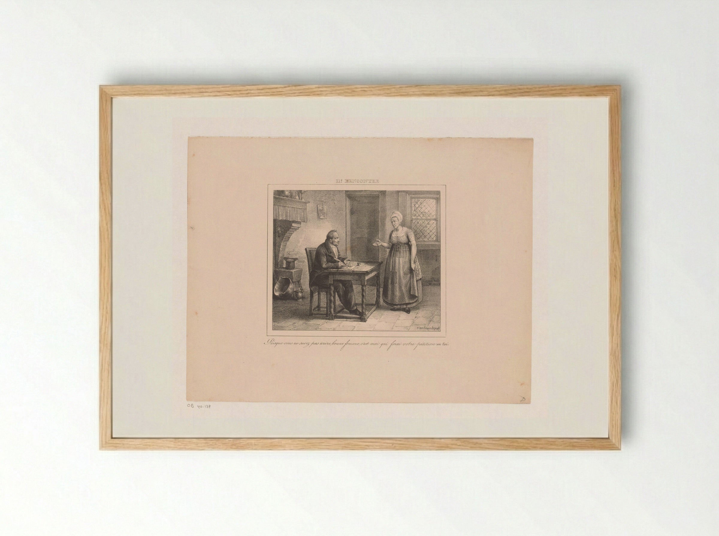 Koning Willem I schrijft een verzoekschrift voor een vrouw - Jean Baptiste Ambroise Marcellin Jobard - Framed Print Wood