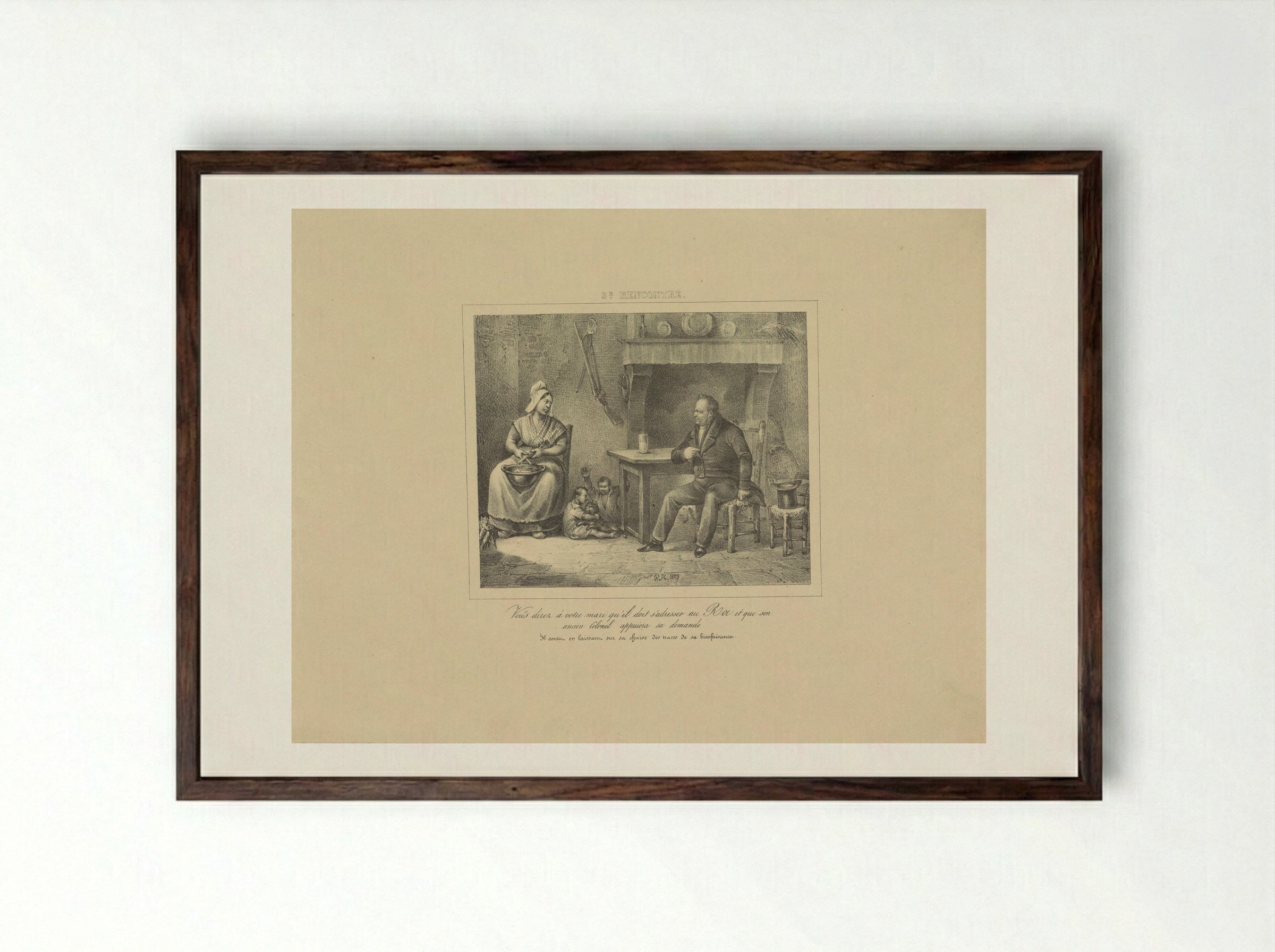 Koning Willem I sprekend met een boerin - Jean Baptiste Ambroise Marcellin Jobard - Framed Print Dark Wood