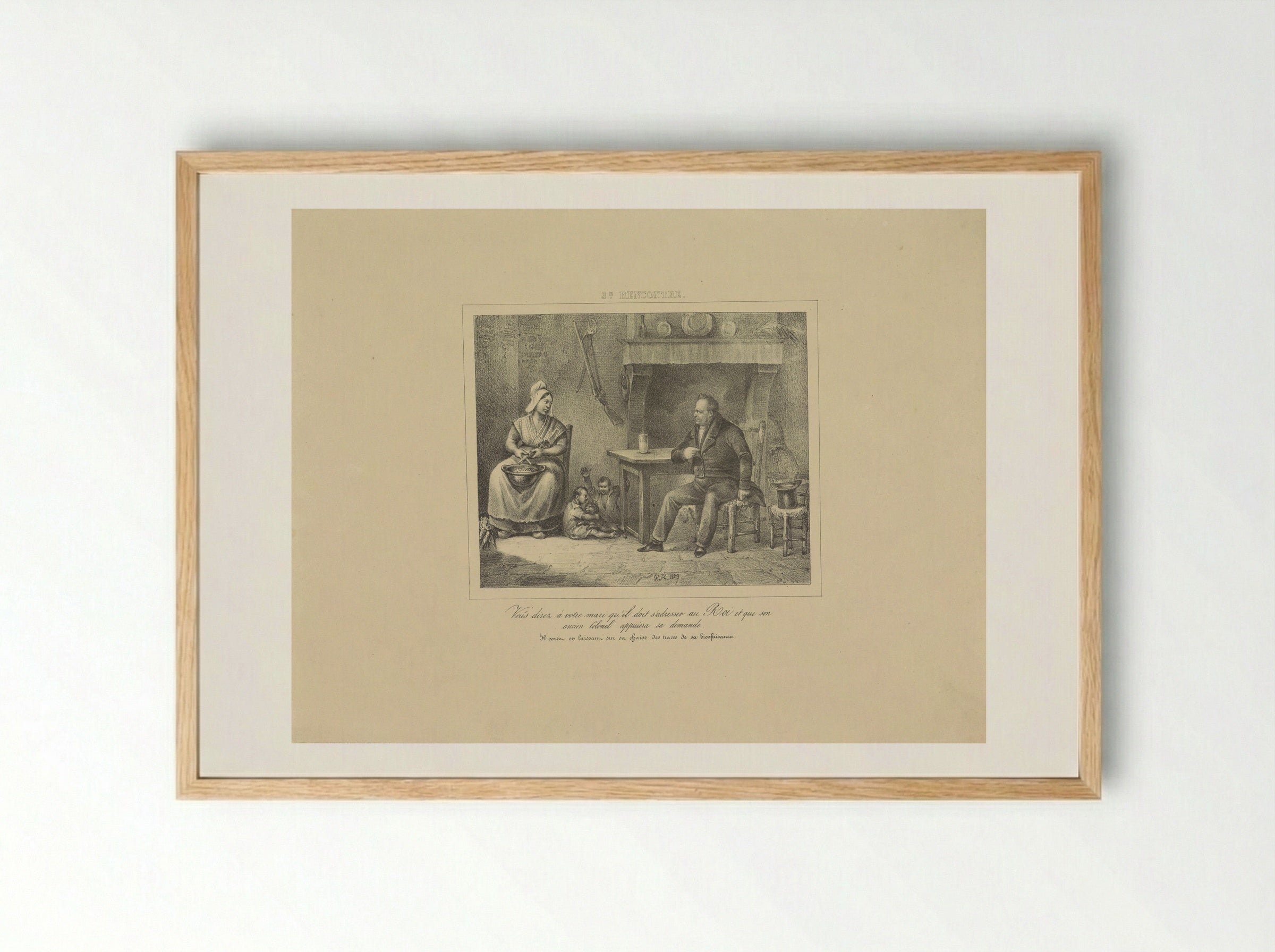 Koning Willem I sprekend met een boerin - Jean Baptiste Ambroise Marcellin Jobard - Framed Print Wood