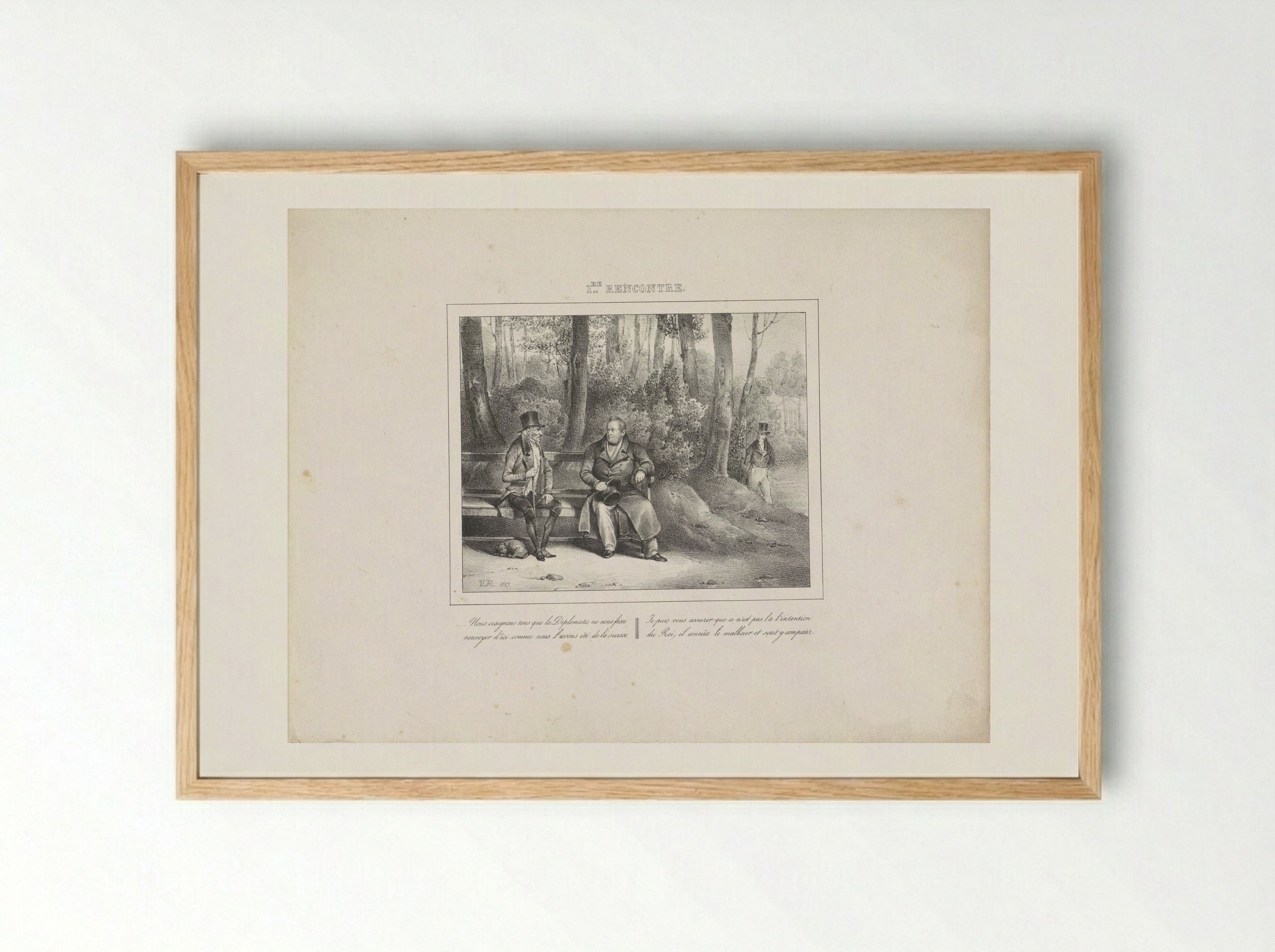 Koning Willem I sprekend met een man in het park - Jean Baptiste Ambroise Marcellin Jobard - Framed Print Wood
