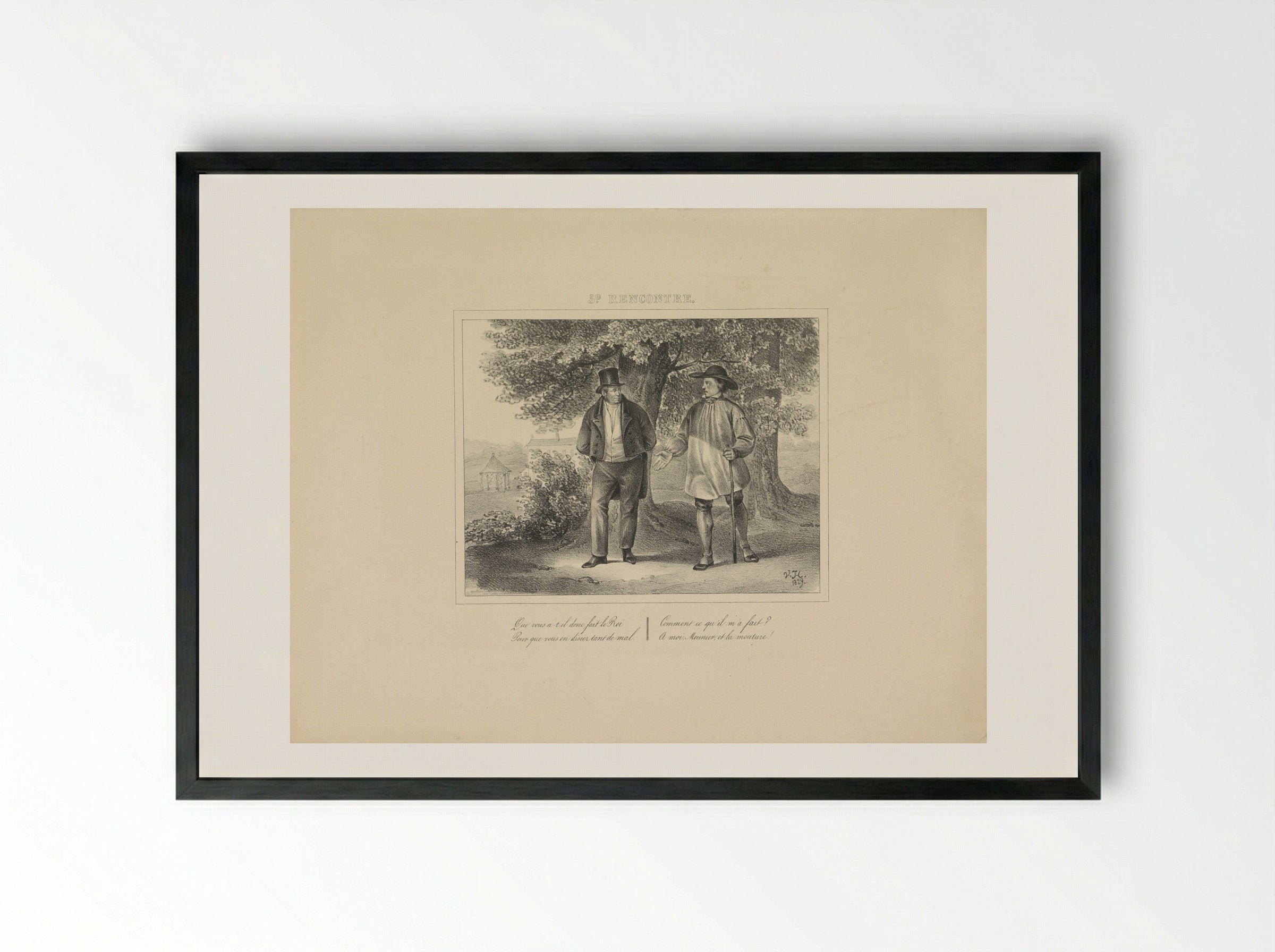 Koning Willem I sprekend met een molenaar - Jean Baptiste Ambroise Marcellin Jobard - Framed Print Black