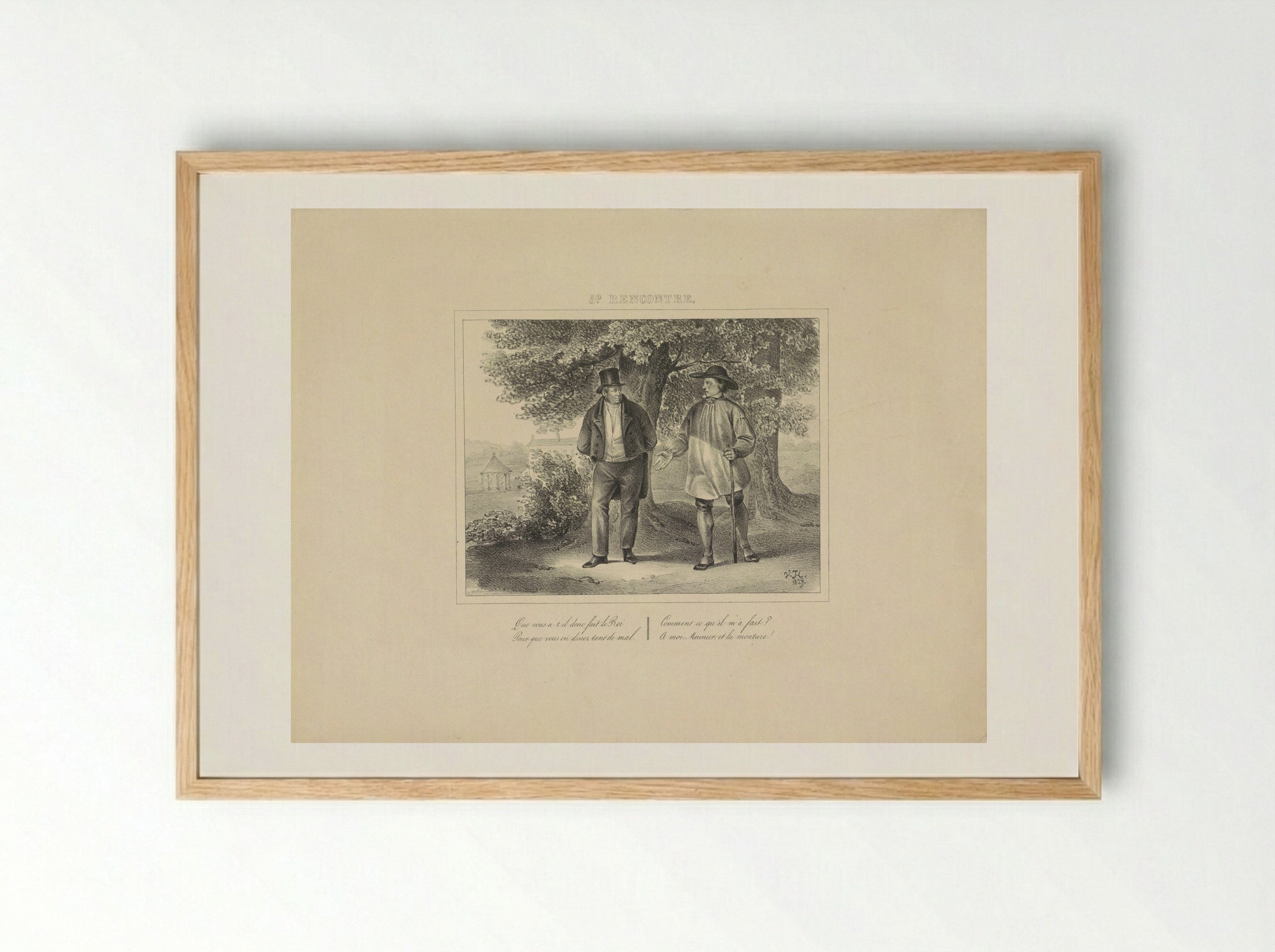 Koning Willem I sprekend met een molenaar - Jean Baptiste Ambroise Marcellin Jobard - Framed Print Wood