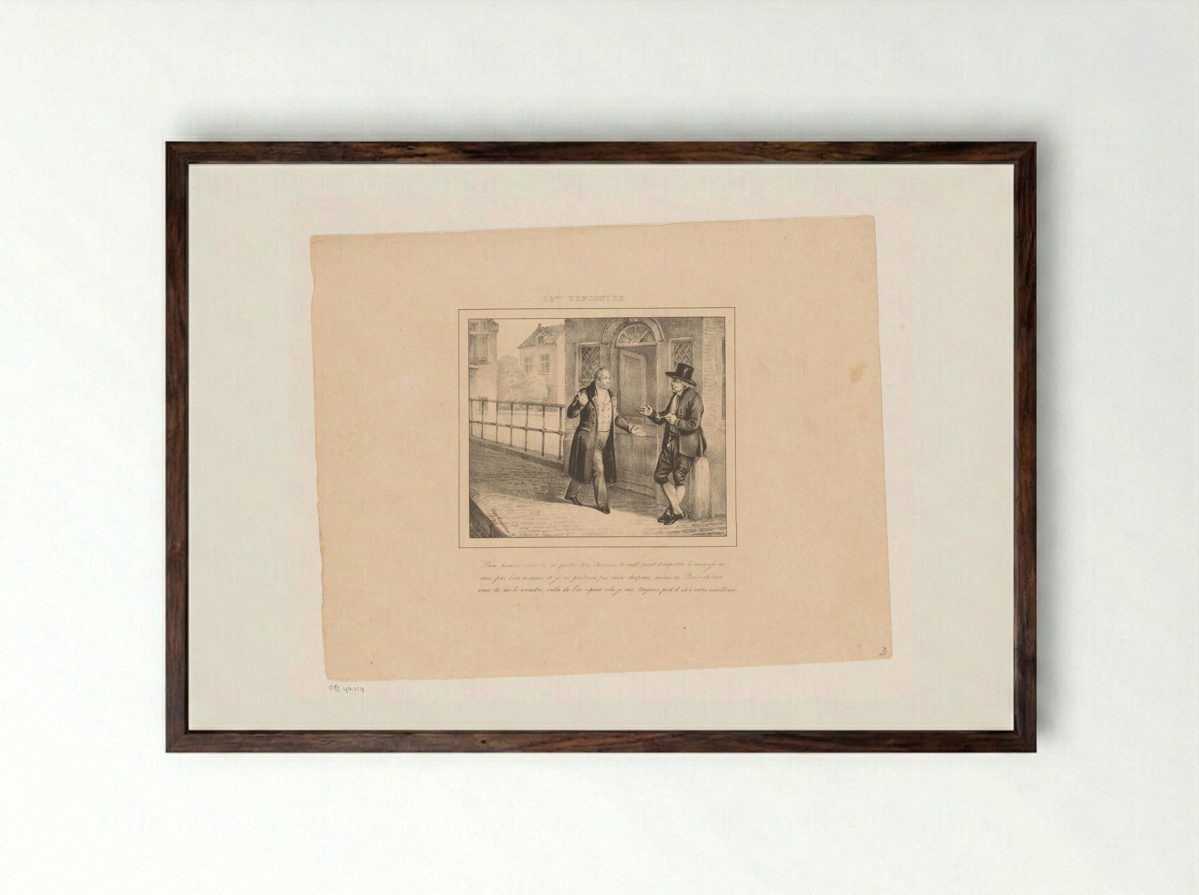 Koning Willem I vraagt een hoed te leen - Jean Baptiste Ambroise Marcellin Jobard - Framed Print Dark Wood