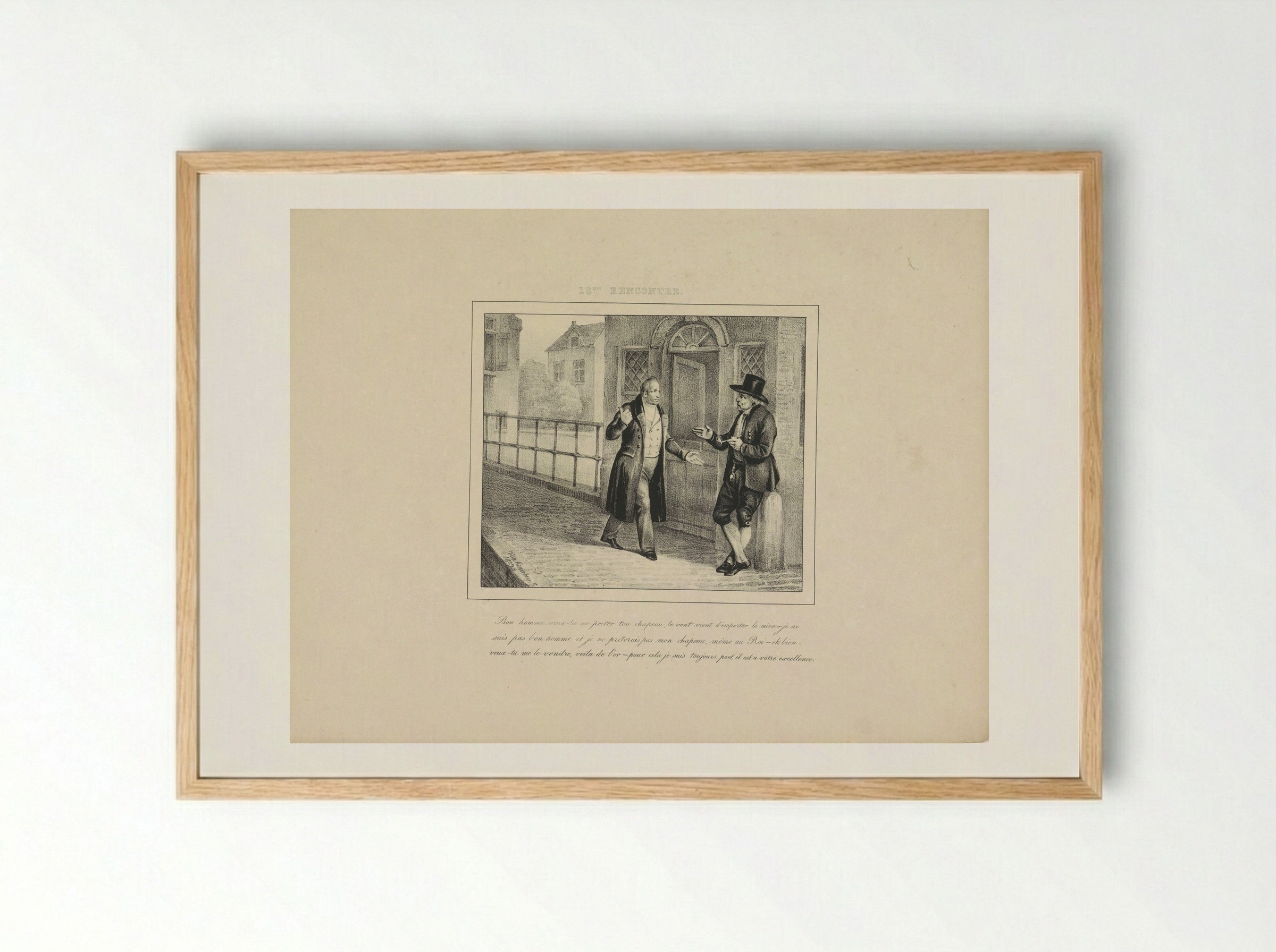 Koning Willem I vraagt een hoed te leen - Jean Baptiste Ambroise Marcellin Jobard - Framed Print Wood
