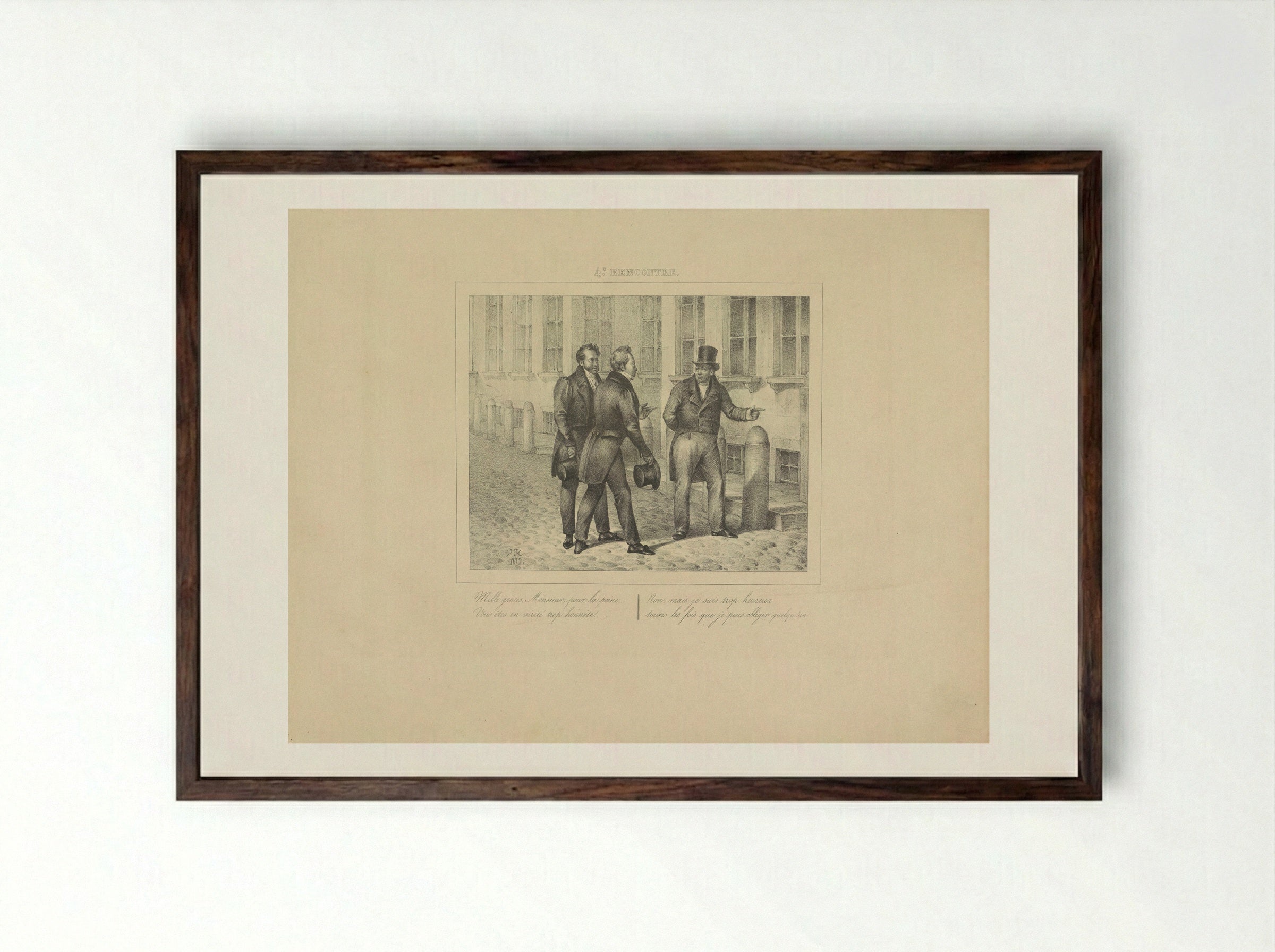 Koning Willem I wijst twee mannen de weg - Jean Baptiste Ambroise Marcellin Jobard - Framed Print Dark Wood
