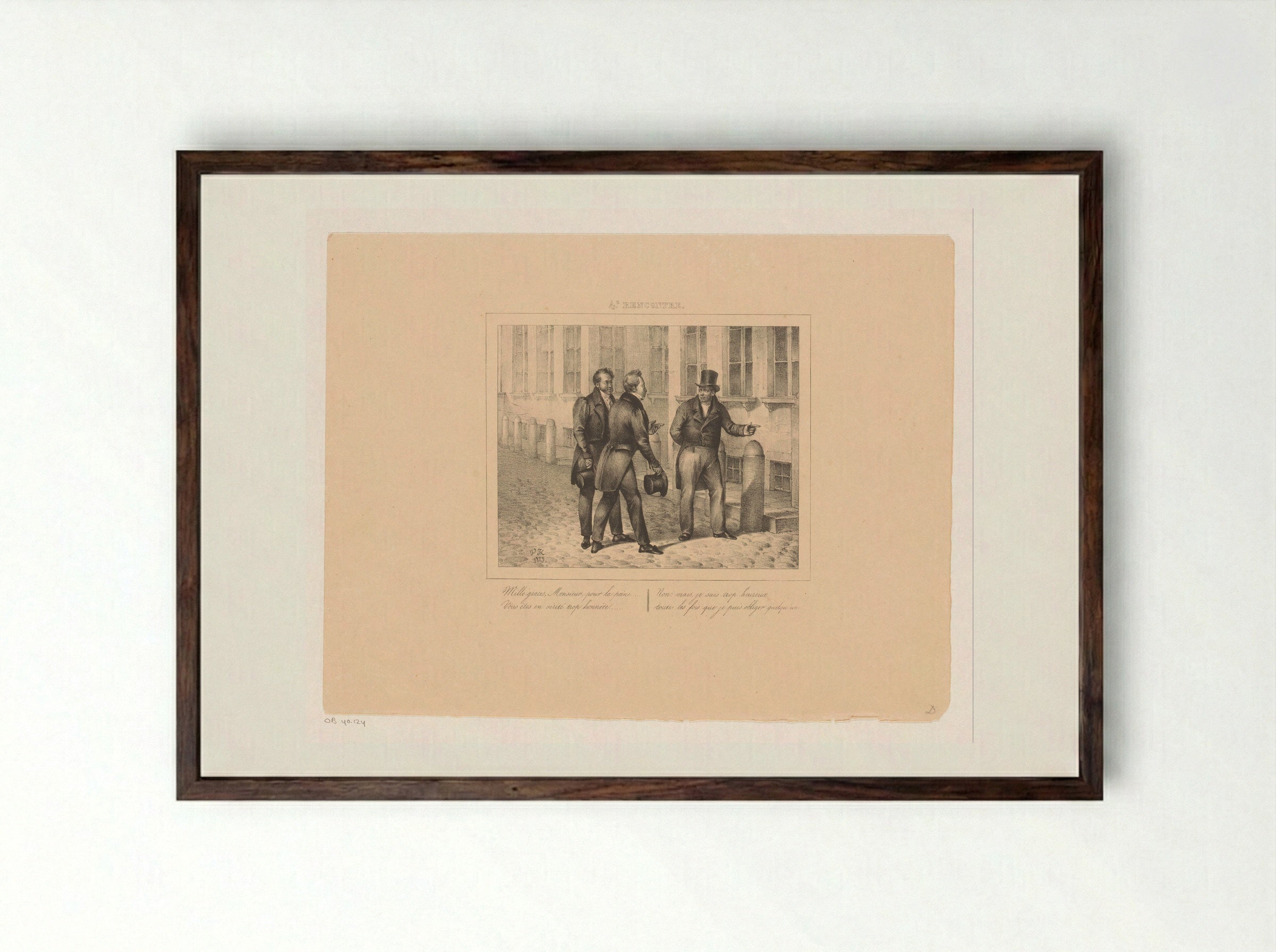 Koning Willem I wijst twee mannen de weg - Jean Baptiste Ambroise Marcellin Jobard - Framed Print Dark Wood