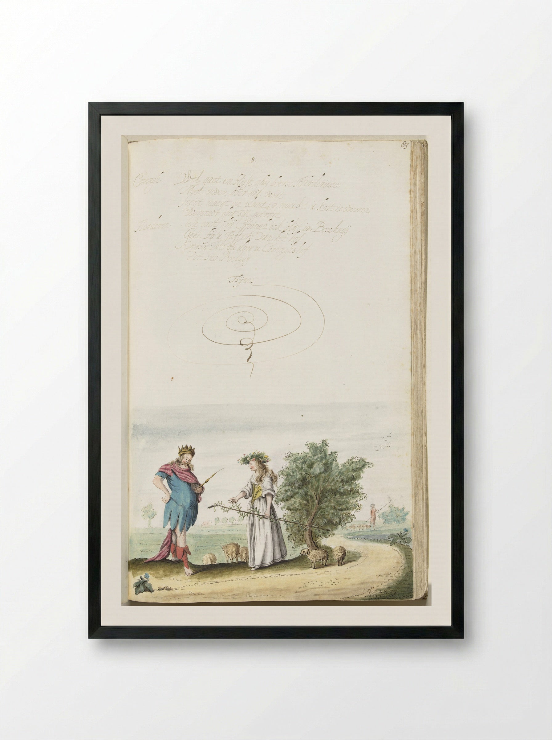 Koning en herderin in gesprek - Gesina ter Borch - Framed Print Black